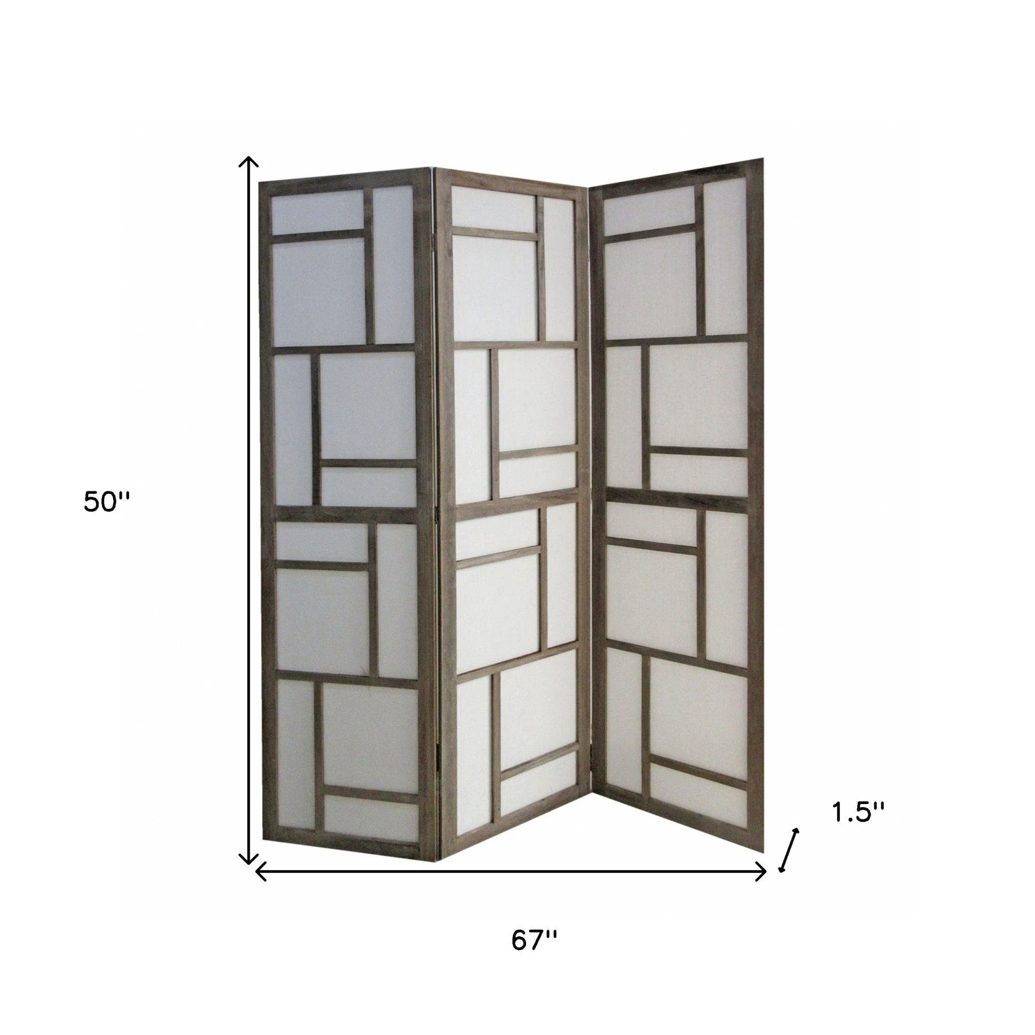 50" Gray and White Wood and Fabric Three Panel Screen Room Divider - Image 6