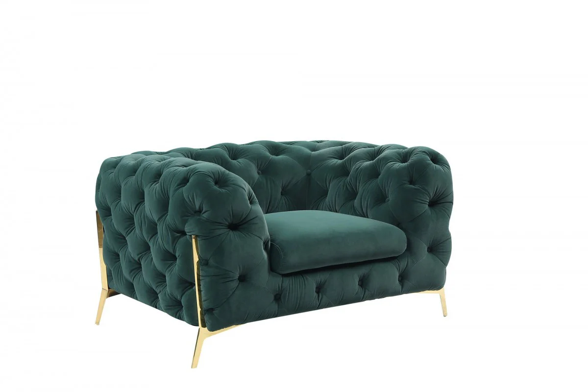 50" Green And Gold Velvet Tufted Club Chair - Image 3