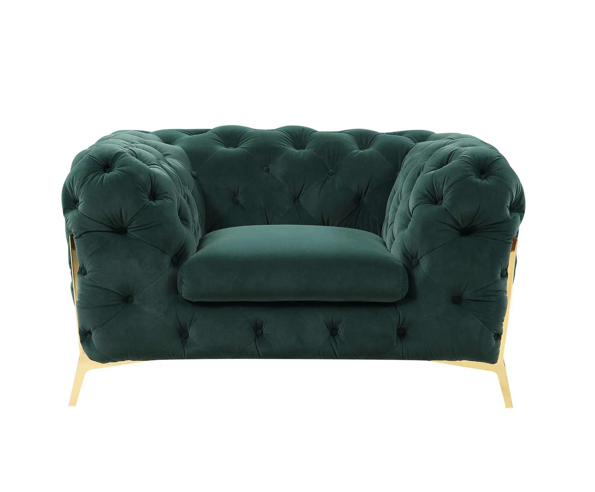 50" Green And Gold Velvet Tufted Club Chair - Image 4