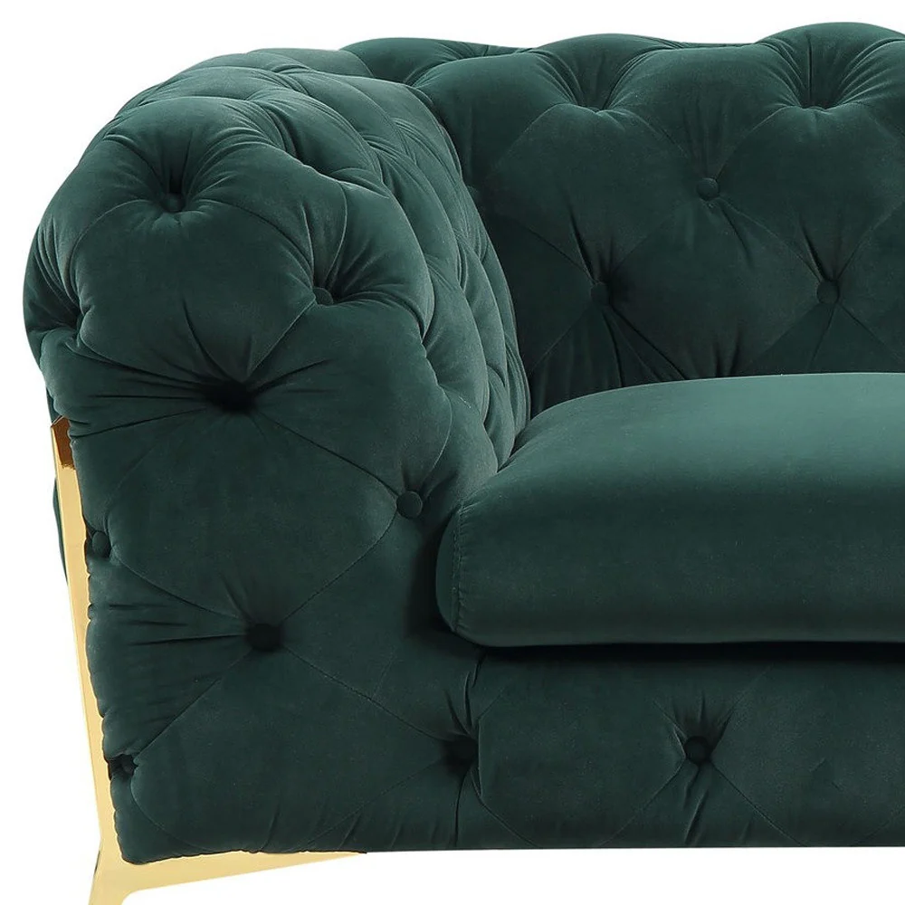 50" Green And Gold Velvet Tufted Club Chair - Image 6