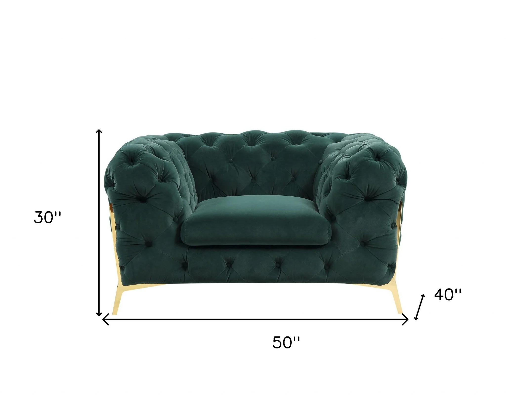 50" Green And Gold Velvet Tufted Club Chair - Image 7