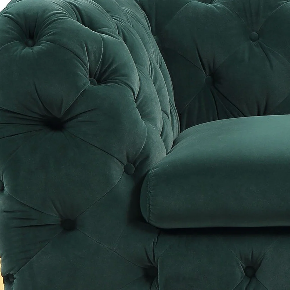 50" Green And Gold Velvet Tufted Club Chair - Image 8