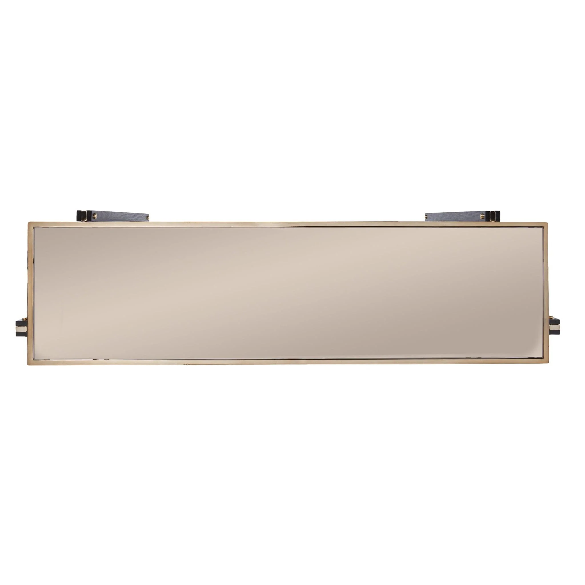 50" Smoky Black and Champagne Glass Mirrored Floor Shelf Console Table With Storage - Image 5
