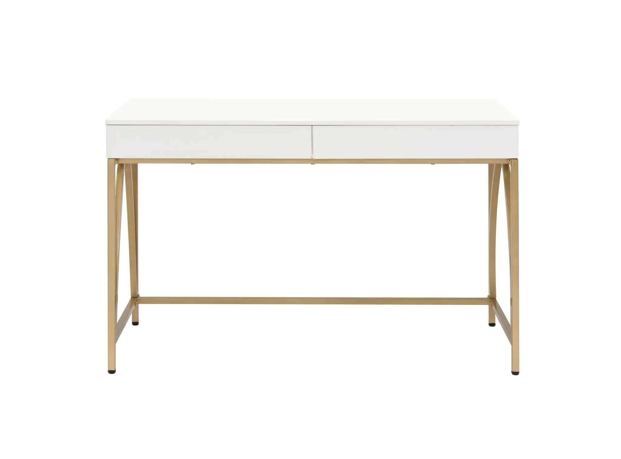 50" White and Gold Writing Desk With Two Drawers - Image 2