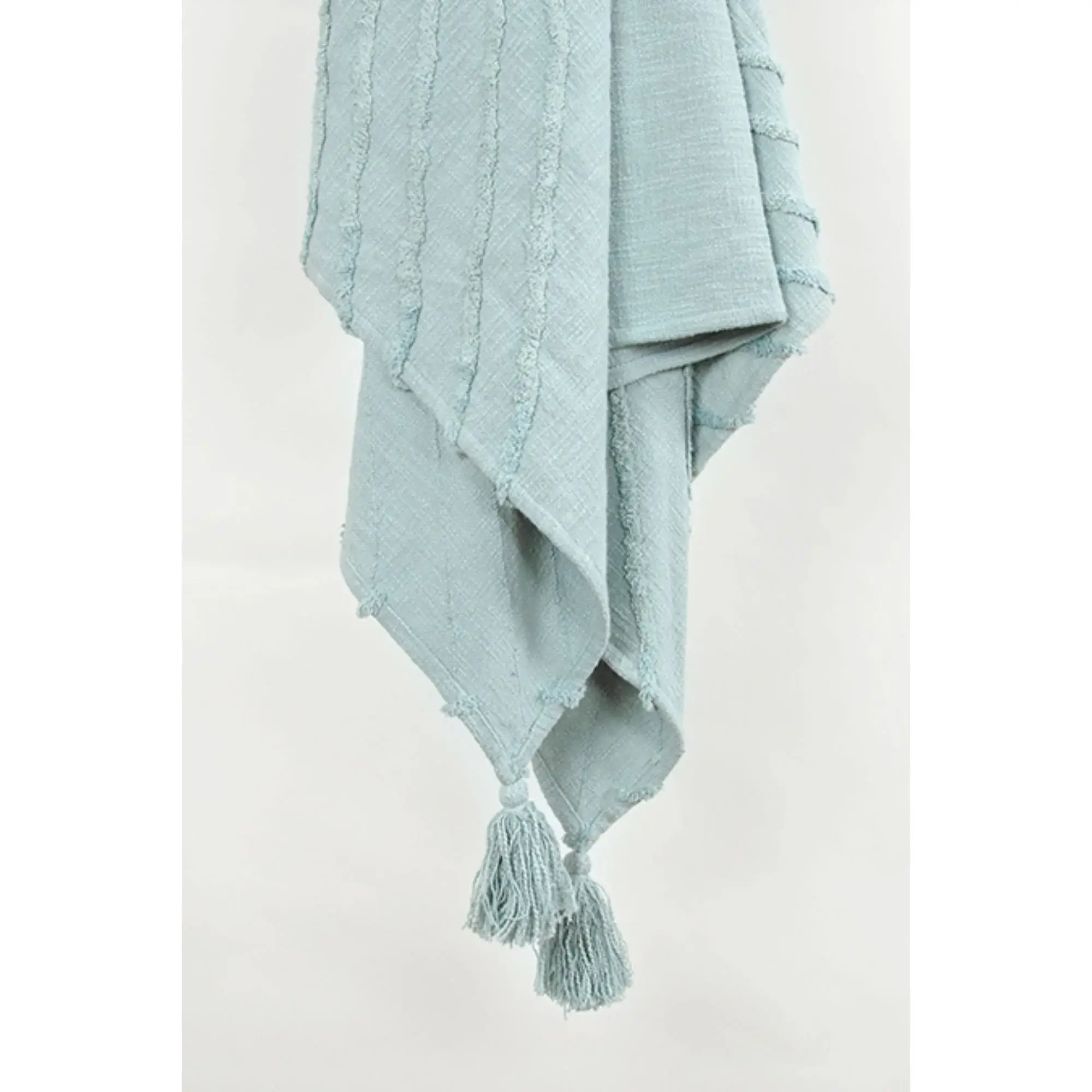 50" X 60" Aqua Cotton Woven Geometric Throw Blanket with Tassels - Image 5