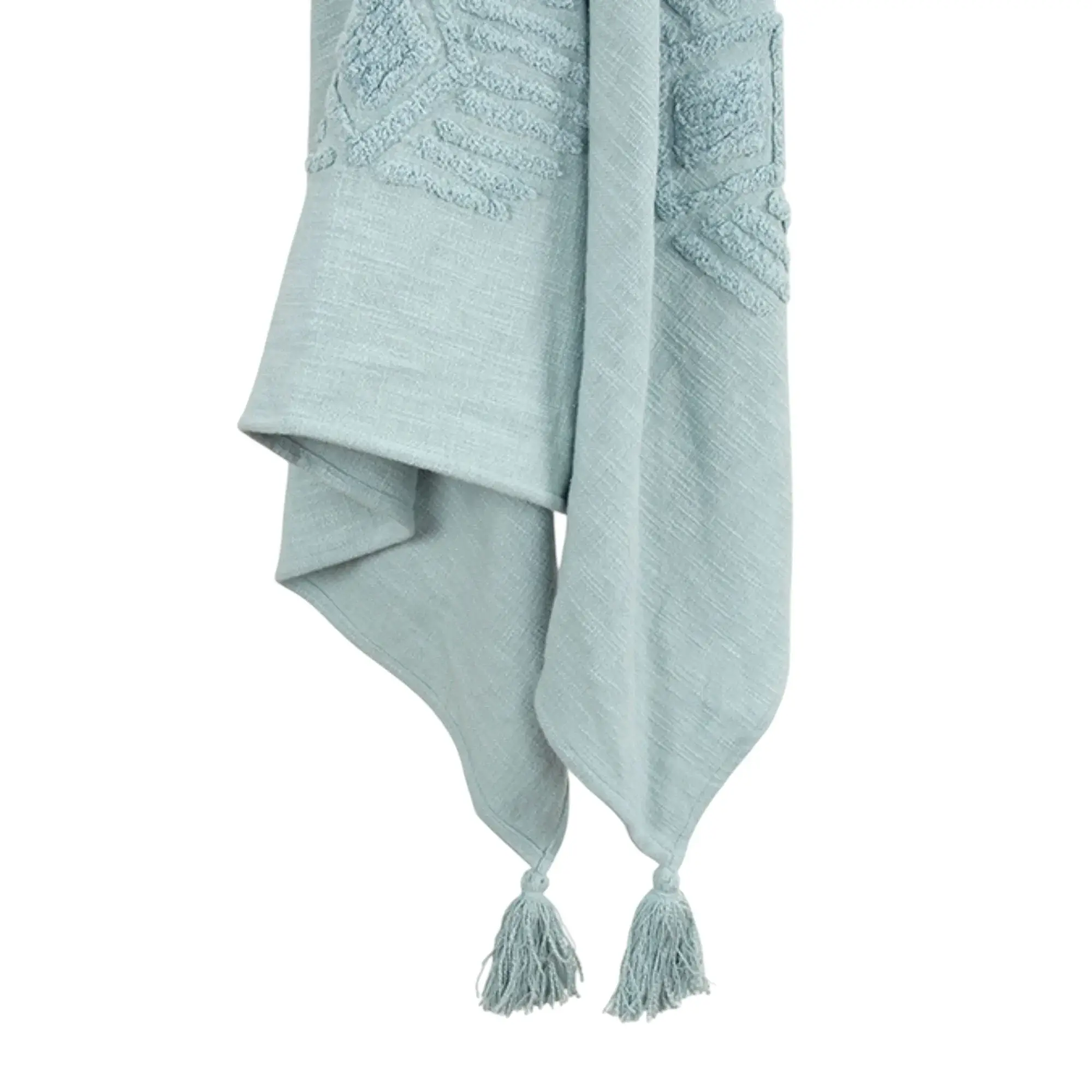 50" X 60" Aqua Cotton Woven Ikat Throw Blanket with Tassels - Image 2