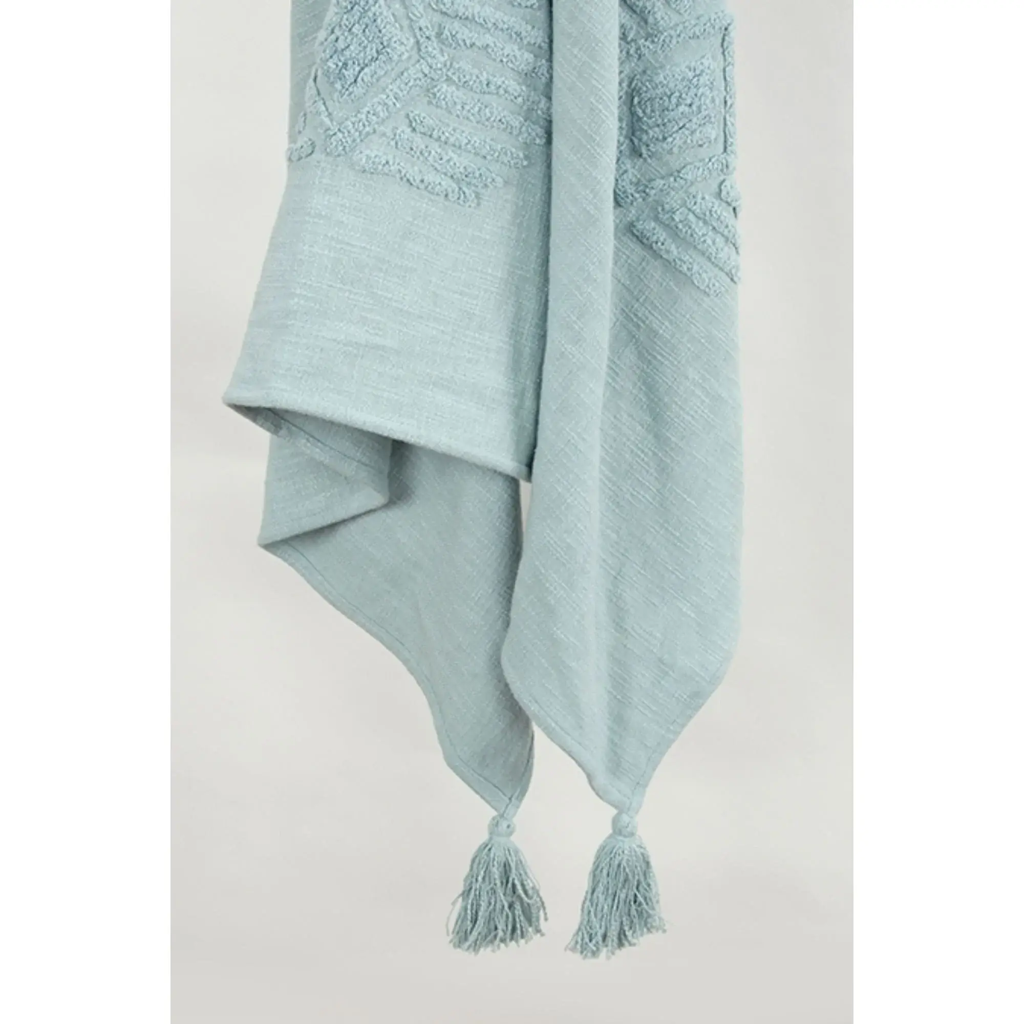 50" X 60" Aqua Cotton Woven Ikat Throw Blanket with Tassels - Image 3