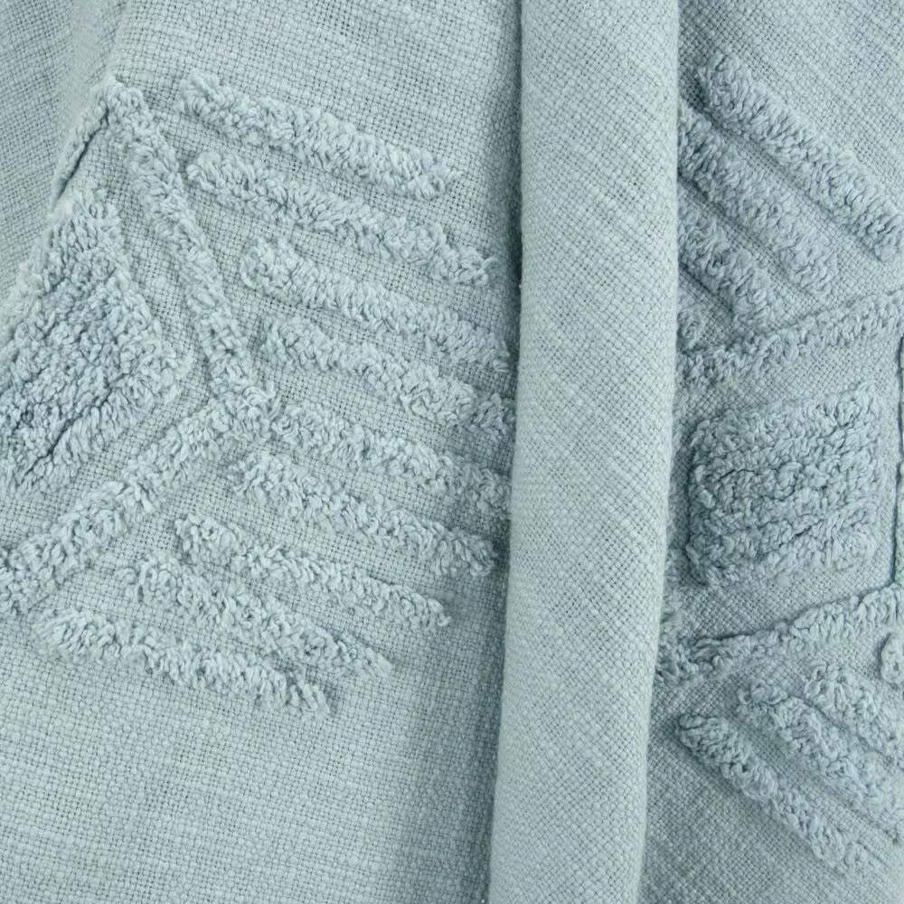 50" X 60" Aqua Cotton Woven Ikat Throw Blanket with Tassels - Image 4