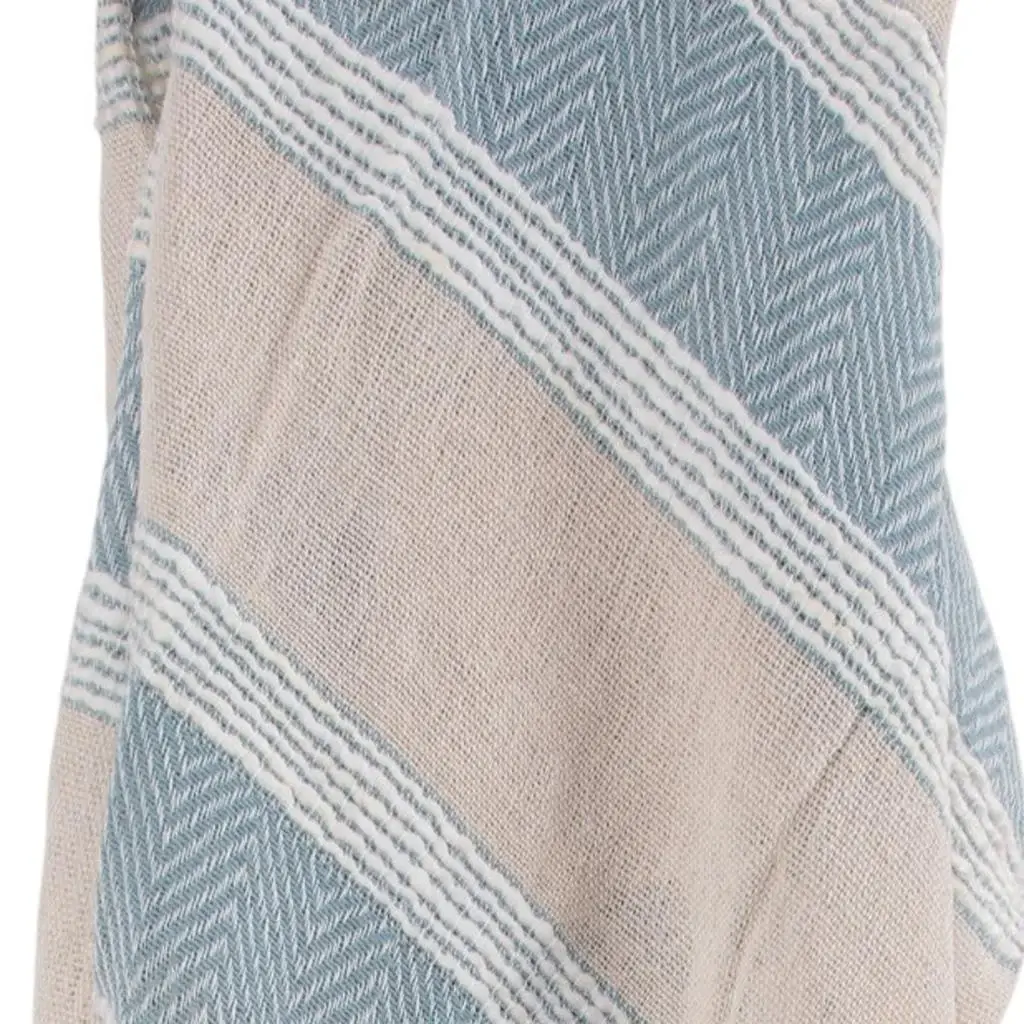 50" X 60" Aqua Cotton Woven Striped Throw Blanket with Fringe - Image 3