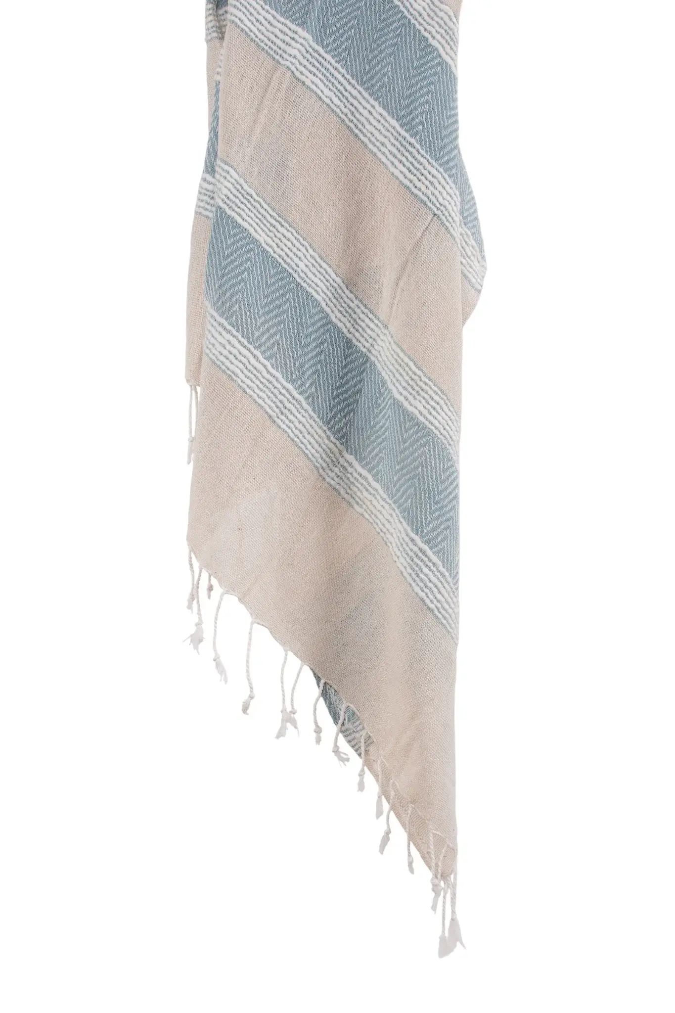 50" X 60" Aqua Cotton Woven Striped Throw Blanket with Fringe - Image 4
