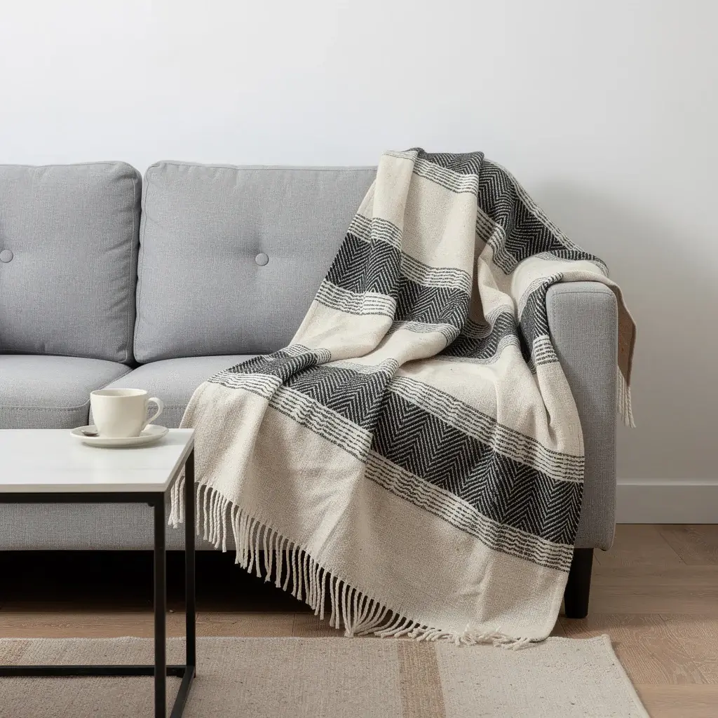 50" X 60" Black Cotton Woven Striped Throw Blanket with Fringe