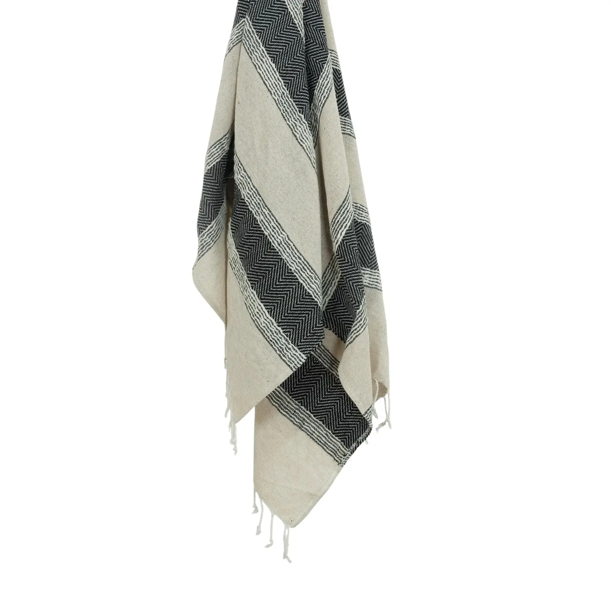 50" X 60" Black Cotton Woven Striped Throw Blanket with Fringe - Image 2