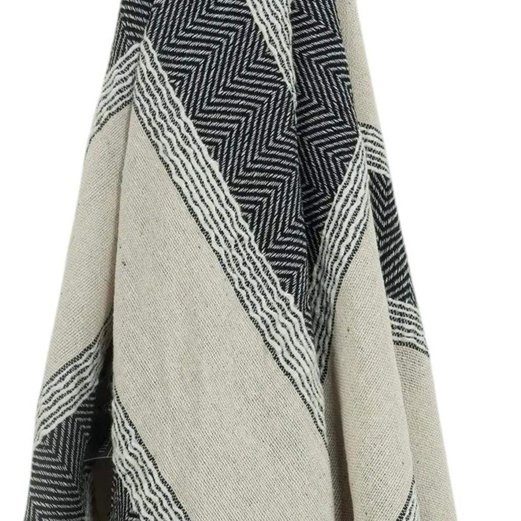 50" X 60" Black Cotton Woven Striped Throw Blanket with Fringe - Image 4