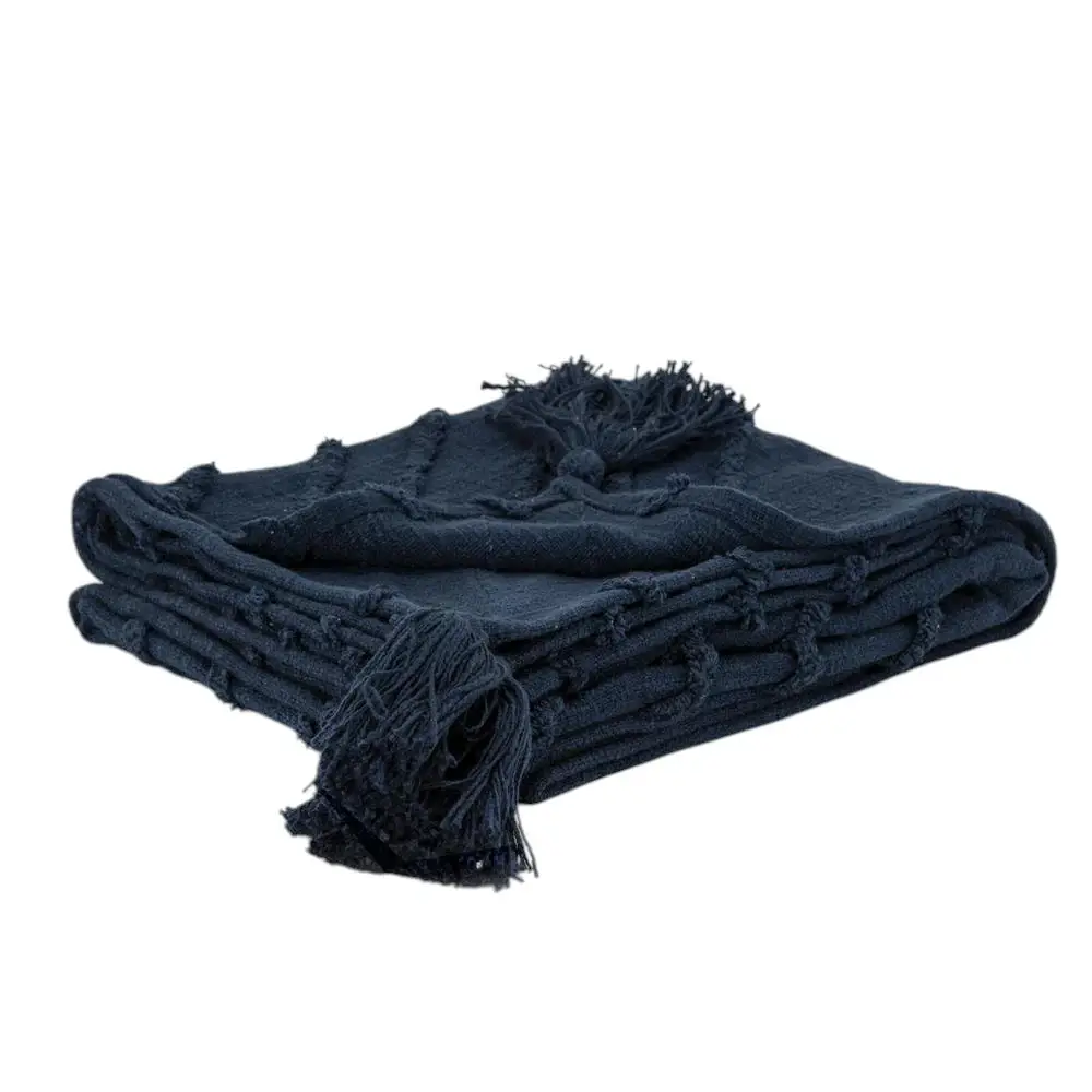50" X 60" Blue Cotton Woven Geometric Throw Blanket with Tassels - Image 2