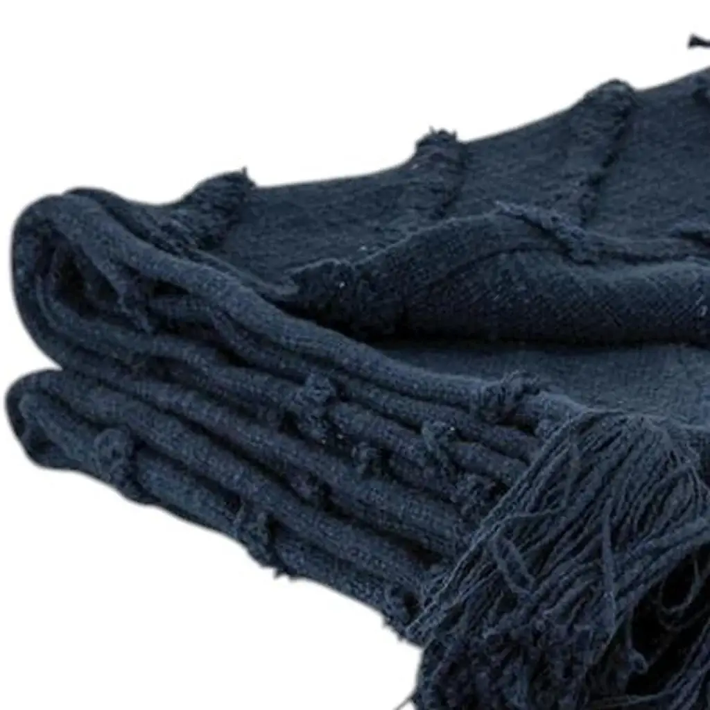 50" X 60" Blue Cotton Woven Geometric Throw Blanket with Tassels - Image 3