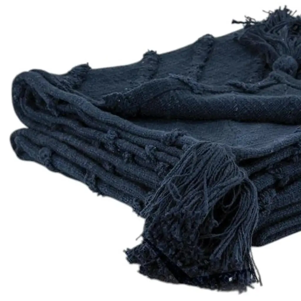 50" X 60" Blue Cotton Woven Geometric Throw Blanket with Tassels - Image 4