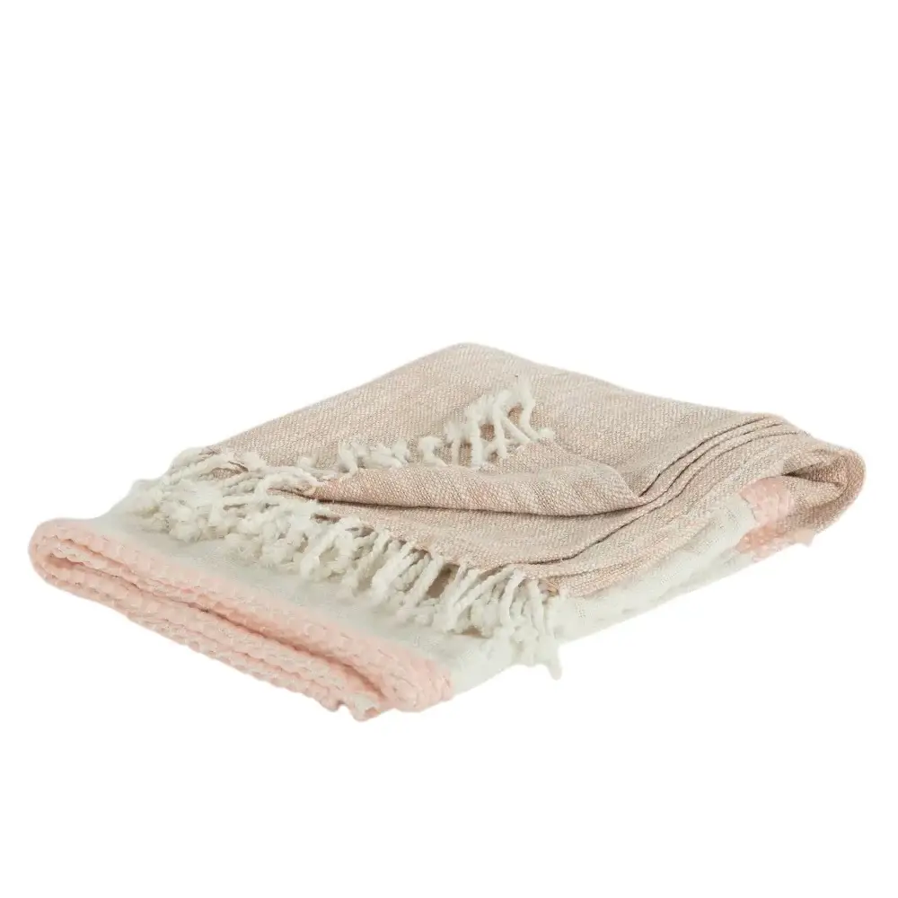 50" X 60" Blush Cotton Woven Color Block Throw Blanket with Fringe - Image 3