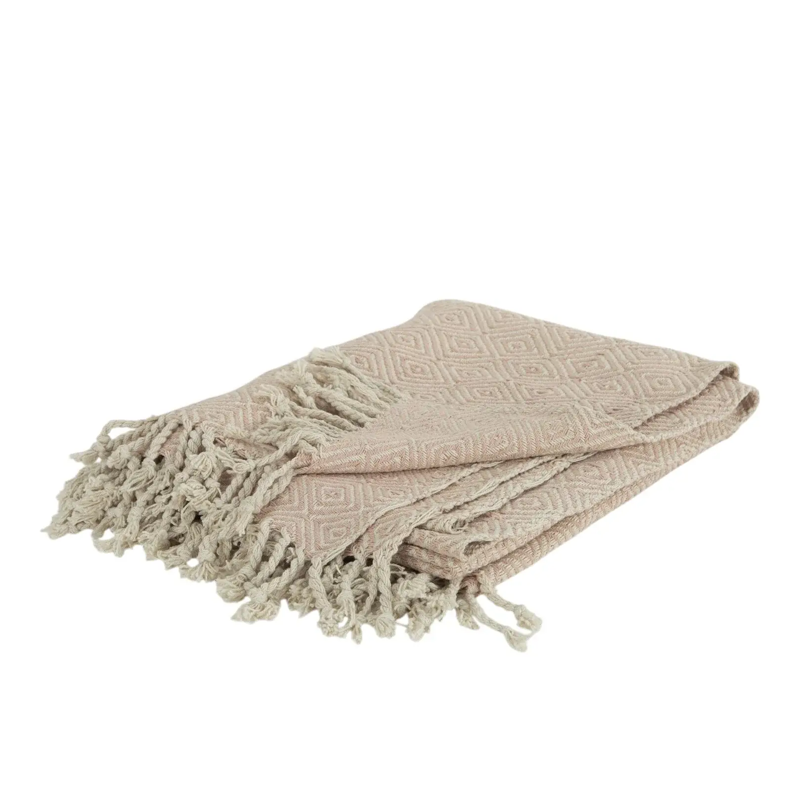 50" X 60" Blush Cotton Woven Geometric Throw Blanket with Fringe - Image 2