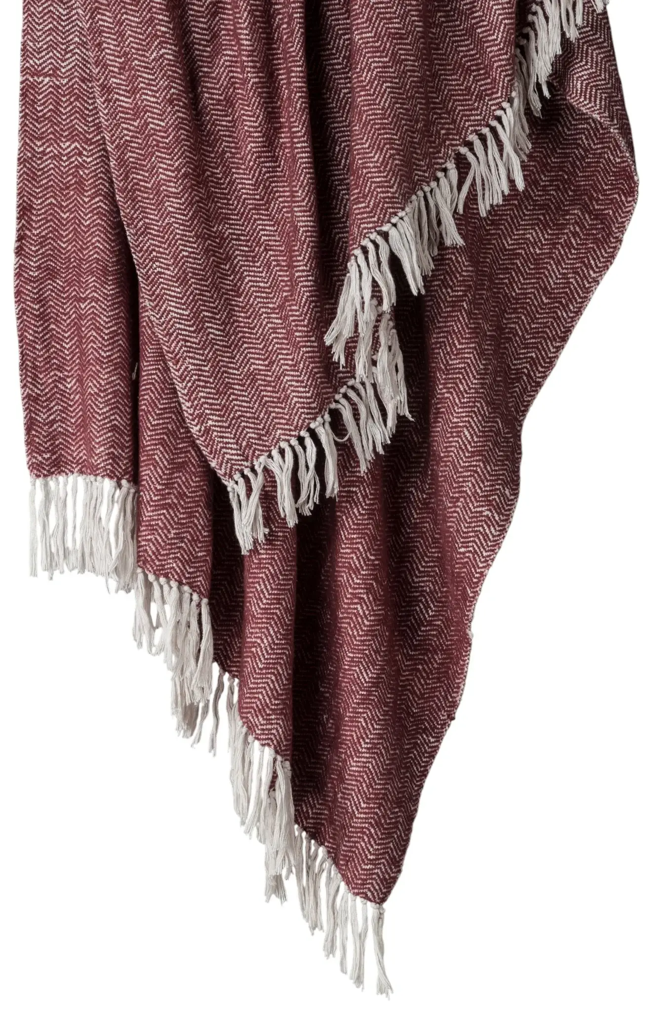 50" X 60" Brick Red And White Chevron Cotton Throw Blanket with Fringe - Image 2