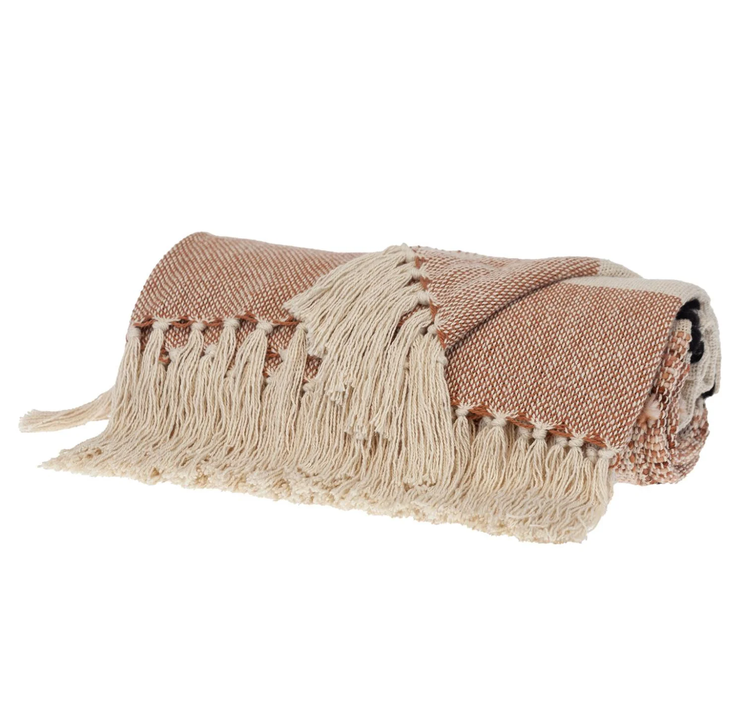 50" X 60" Brown and Ivory Woven Cotton Striped Throw Blanket with Tassels - Image 3