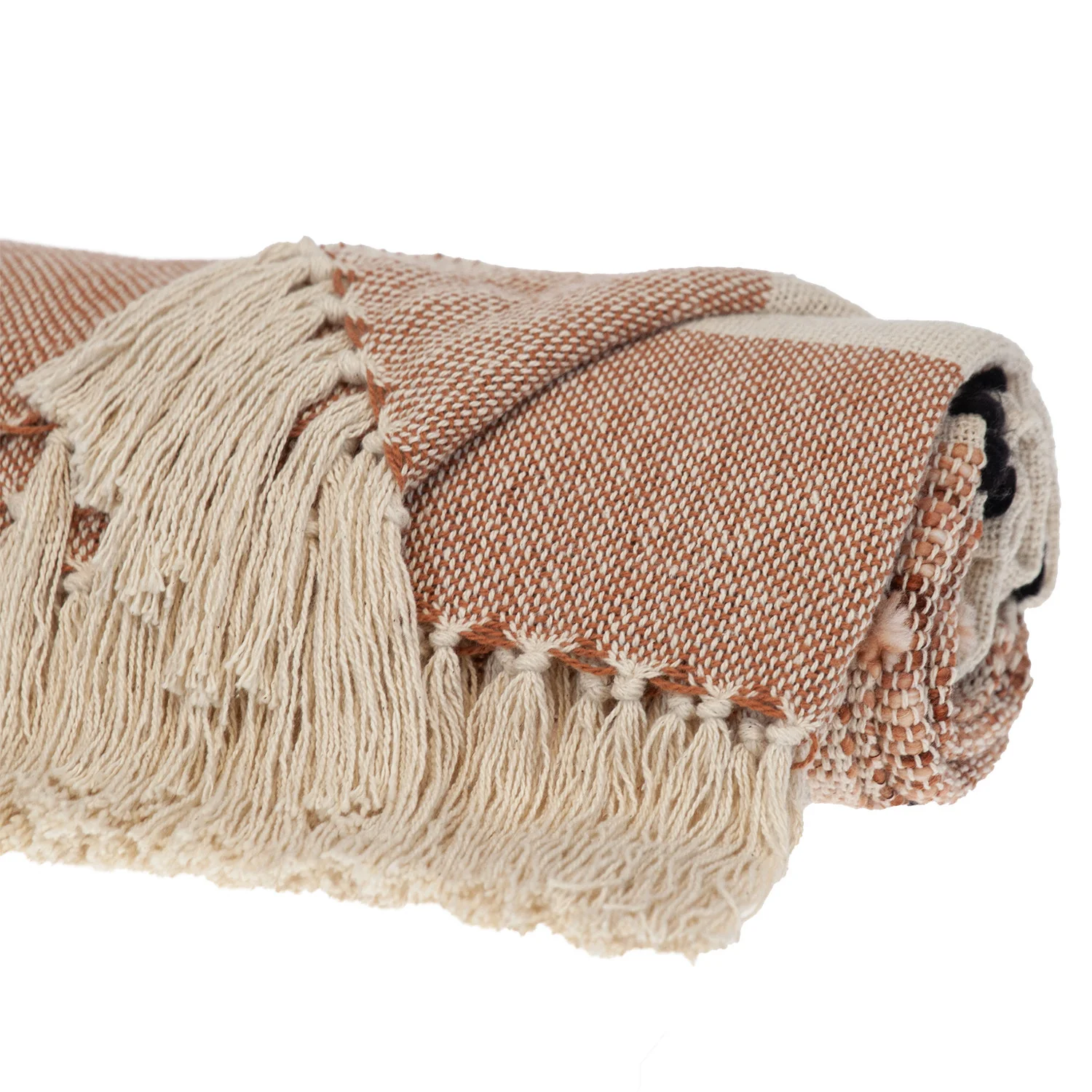 50" X 60" Brown and Ivory Woven Cotton Striped Throw Blanket with Tassels - Image 4