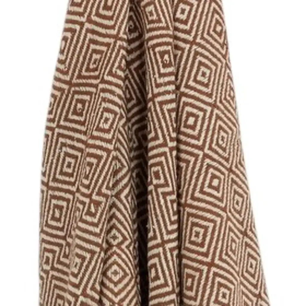 50" X 60" Brown Cotton Woven Geometric Throw Blanket with Fringe - Image 4