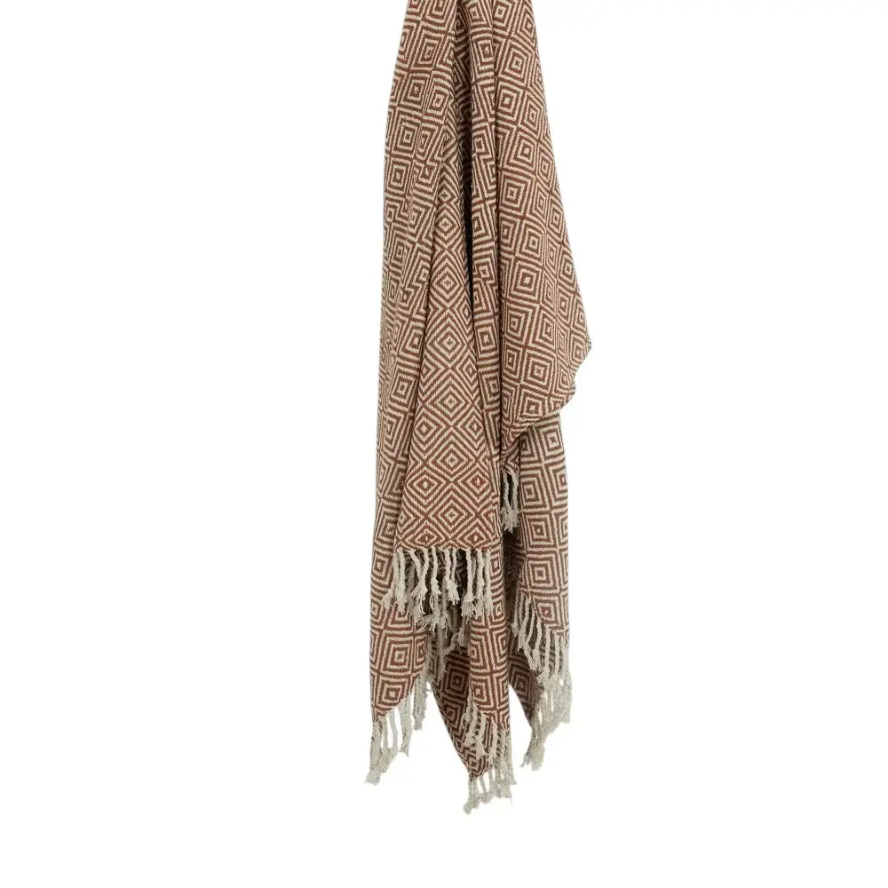 50" X 60" Brown Cotton Woven Geometric Throw Blanket with Fringe - Image 5