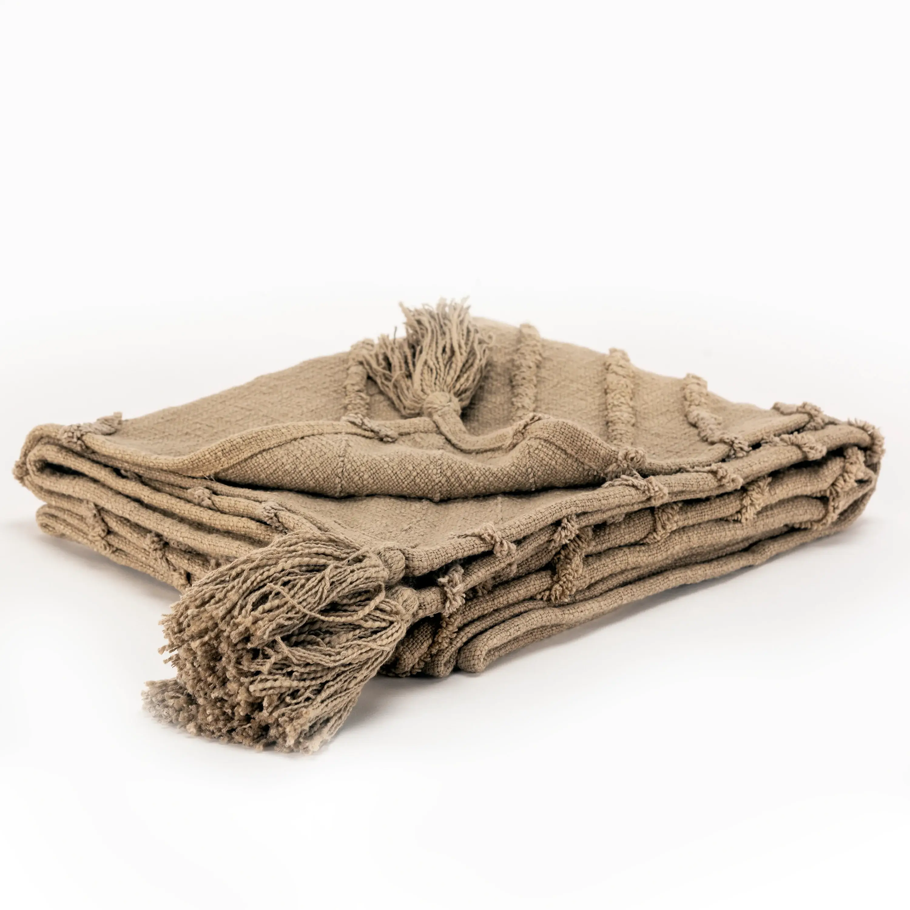 50" X 60" Brown Cotton Woven Geometric Throw Blanket with Tassels - Image 2