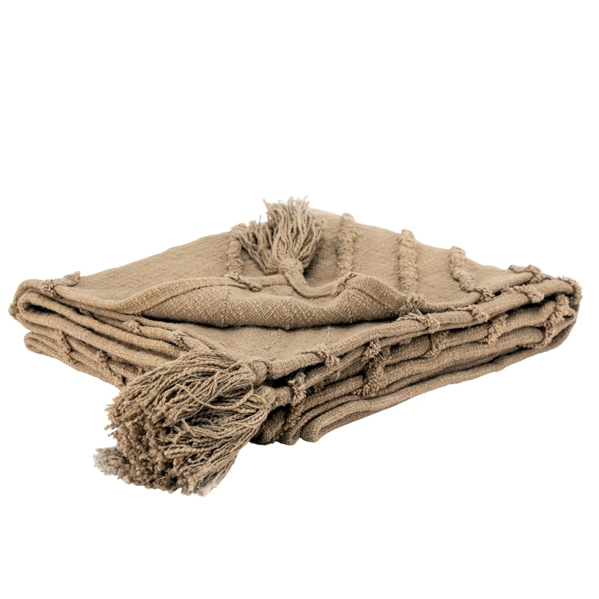 50" X 60" Brown Cotton Woven Geometric Throw Blanket with Tassels - Image 3