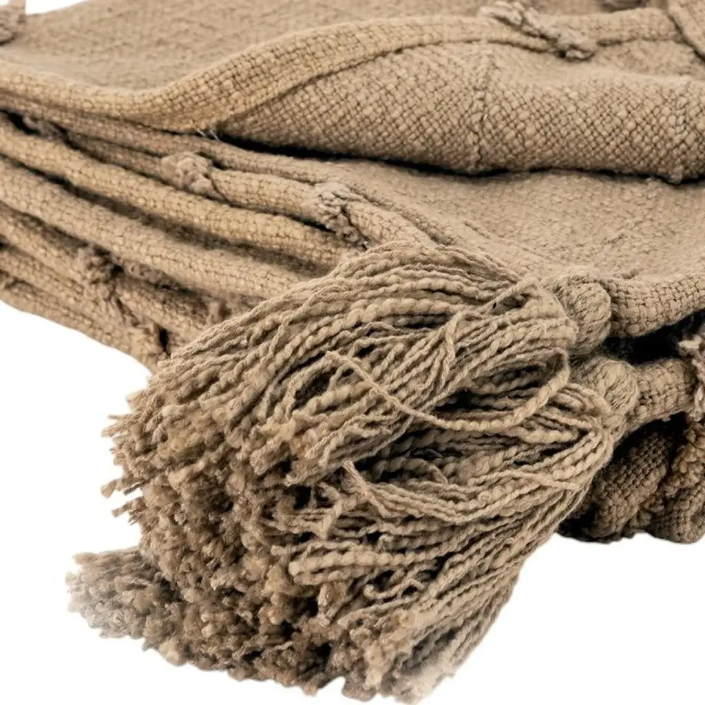 50" X 60" Brown Cotton Woven Geometric Throw Blanket with Tassels - Image 5