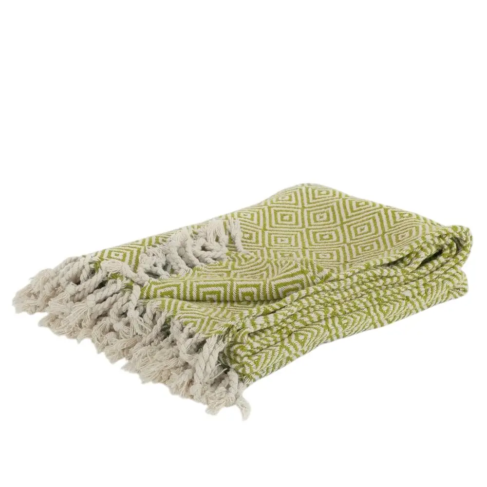 50" X 60" Citrine And Ivory Geometric Cotton Throw Blanket with Fringe - Image 2