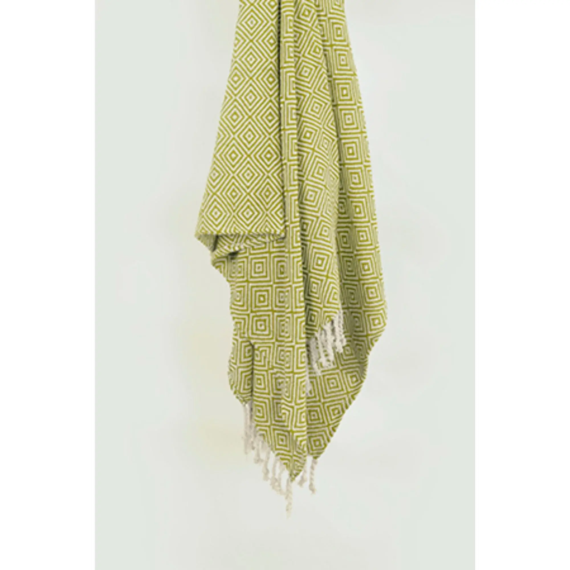 50" X 60" Citrine And Ivory Geometric Cotton Throw Blanket with Fringe - Image 4
