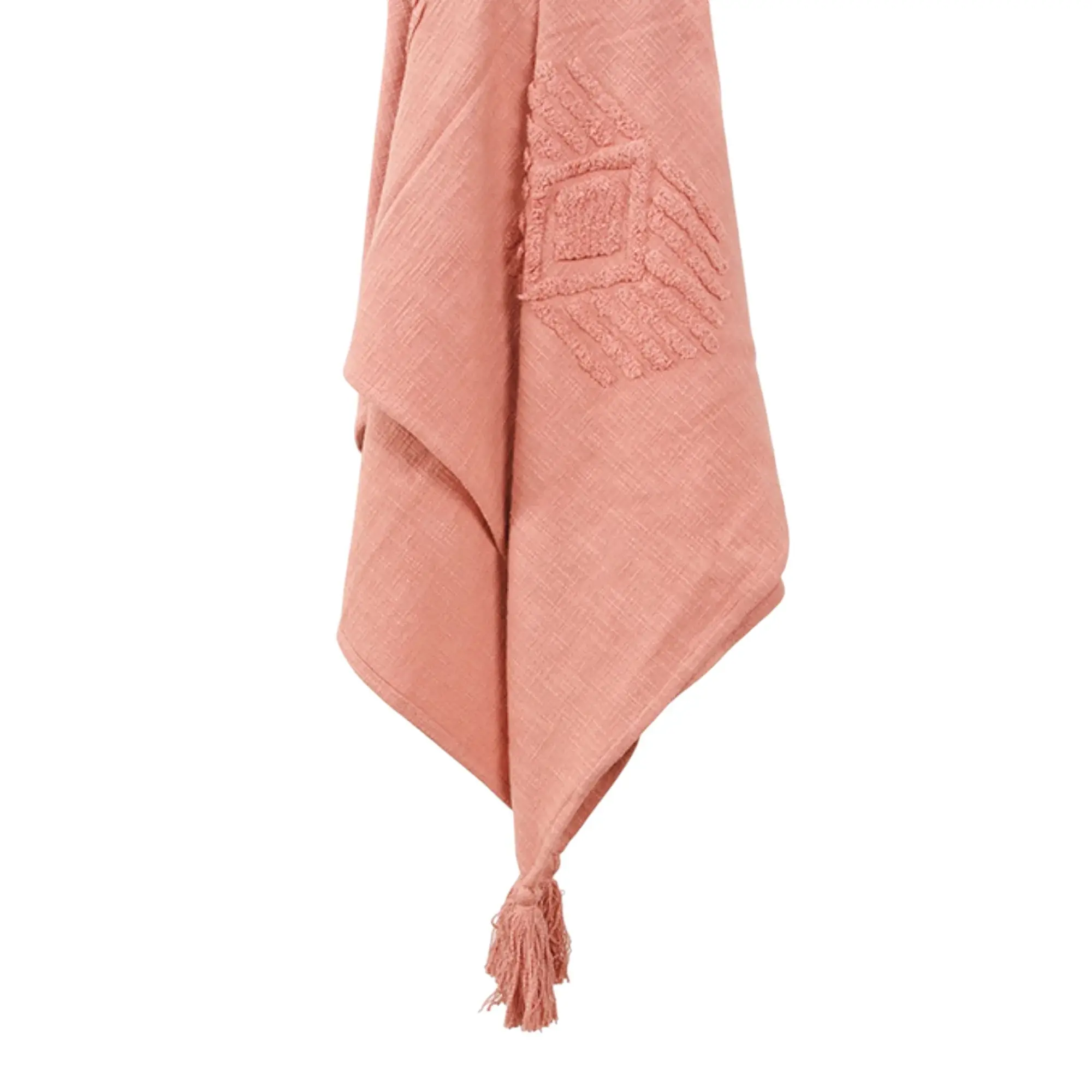 50" X 60" Coral Cotton Woven Ikat Throw Blanket with Tassels - Image 2