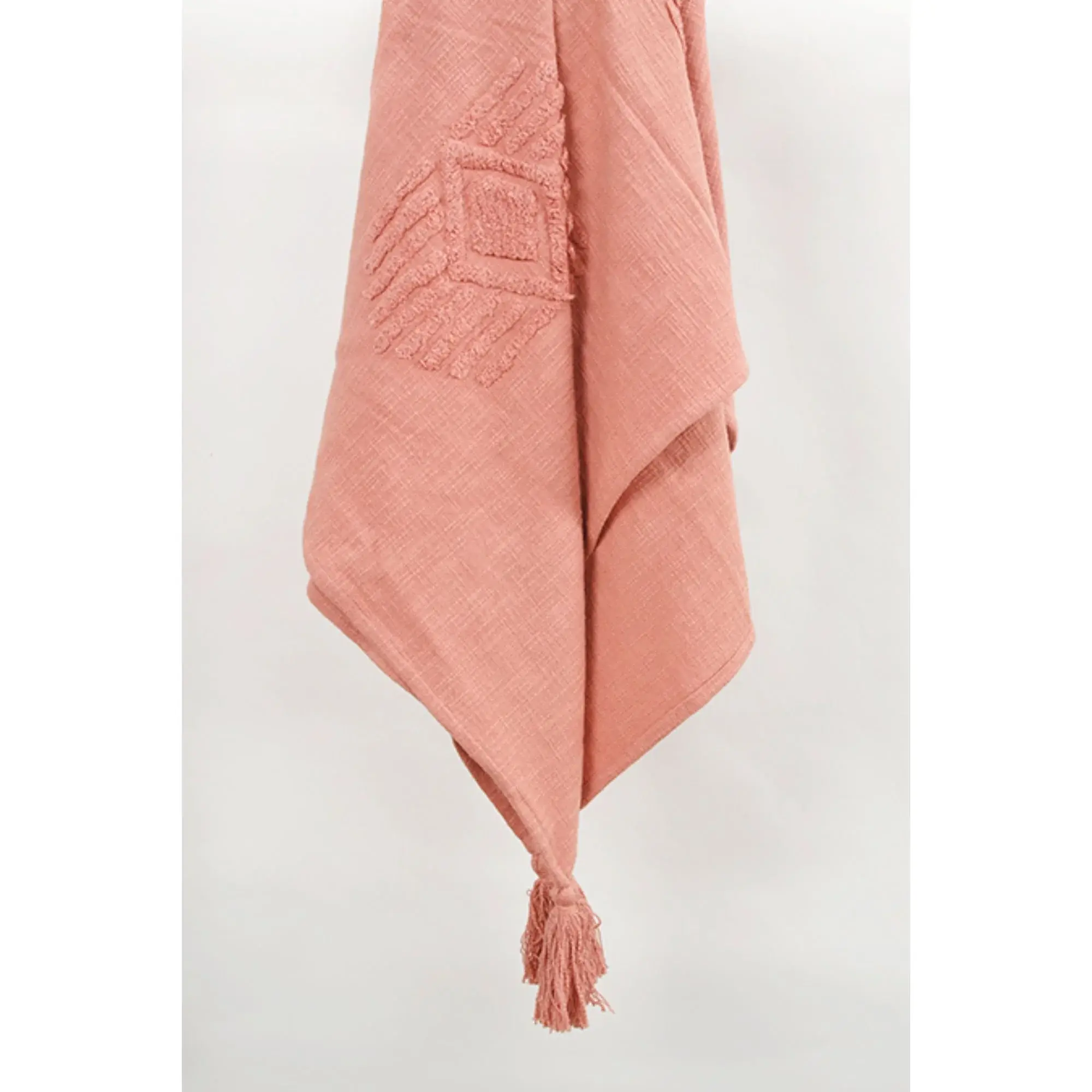 50" X 60" Coral Cotton Woven Ikat Throw Blanket with Tassels - Image 3