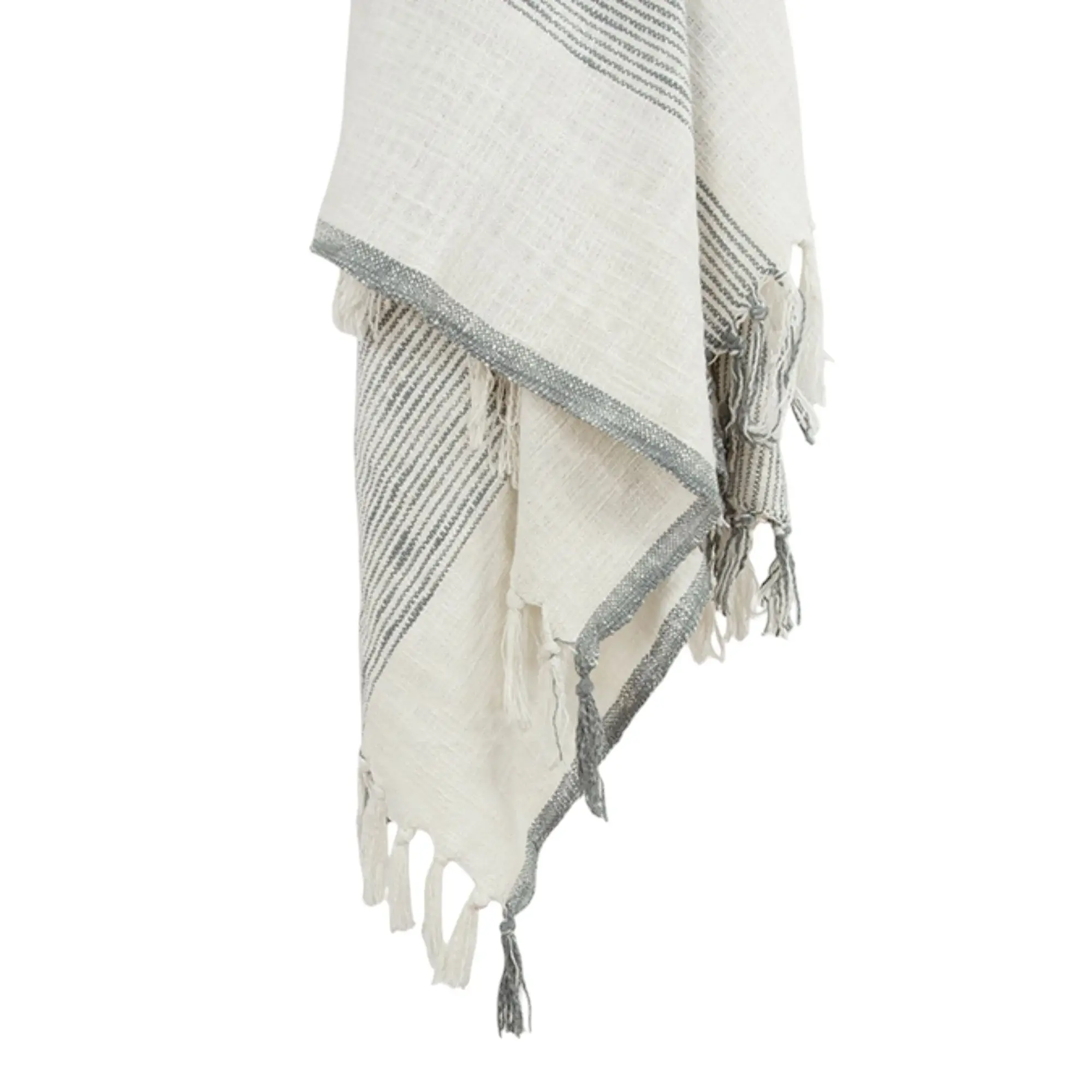 50" X 60" Gray And Ivory Cotton Woven Striped Throw Blanket with Fringe - Image 3