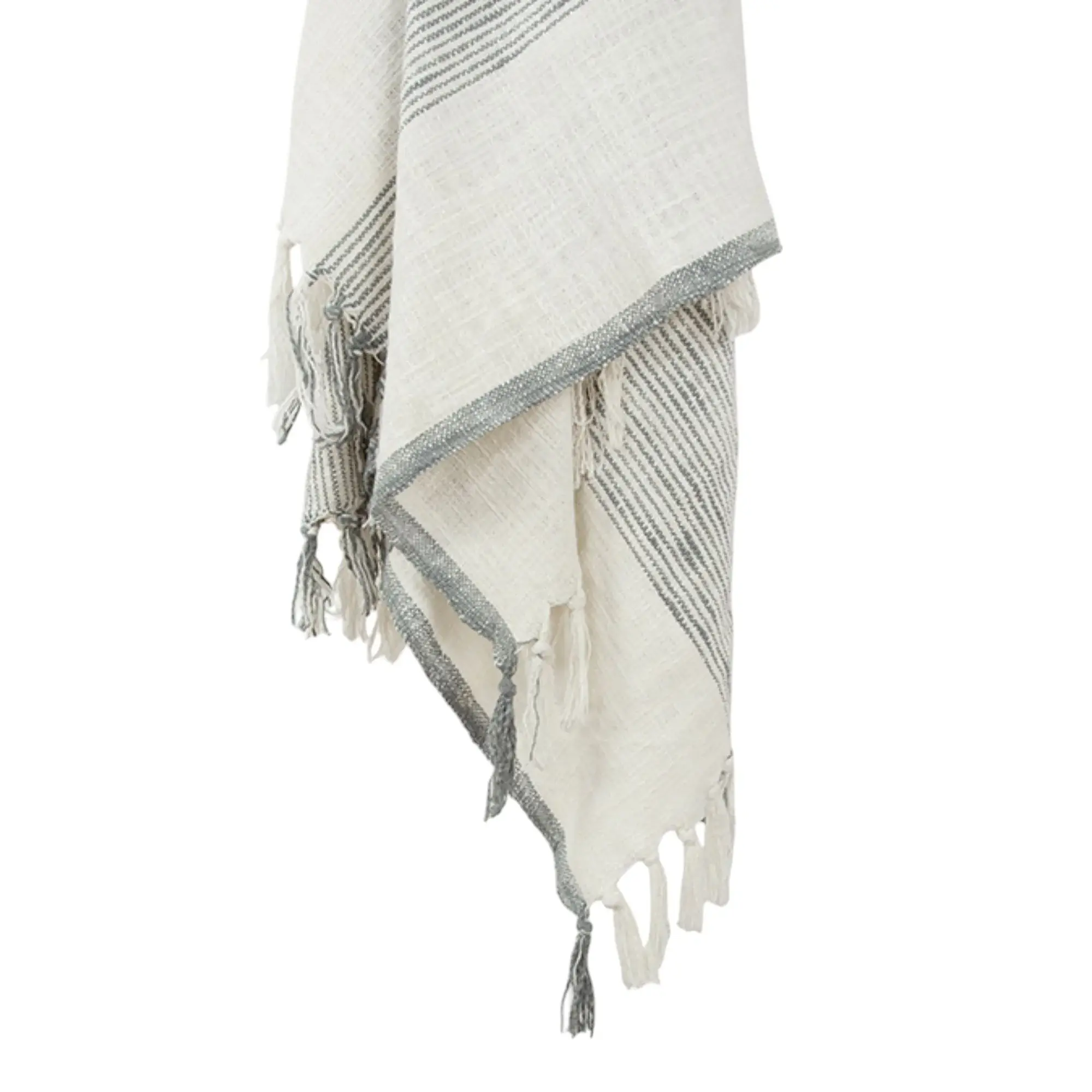 50" X 60" Gray And Ivory Cotton Woven Striped Throw Blanket with Fringe - Image 4