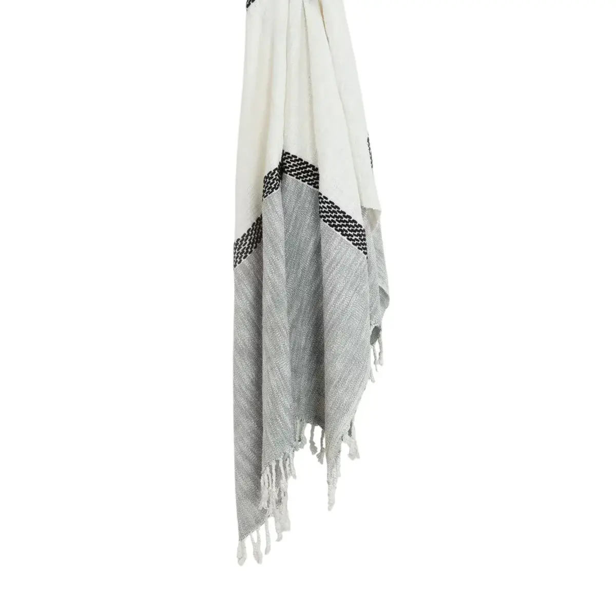 50" X 60" Gray Cotton Woven Color Block Throw Blanket with Fringe - Image 4