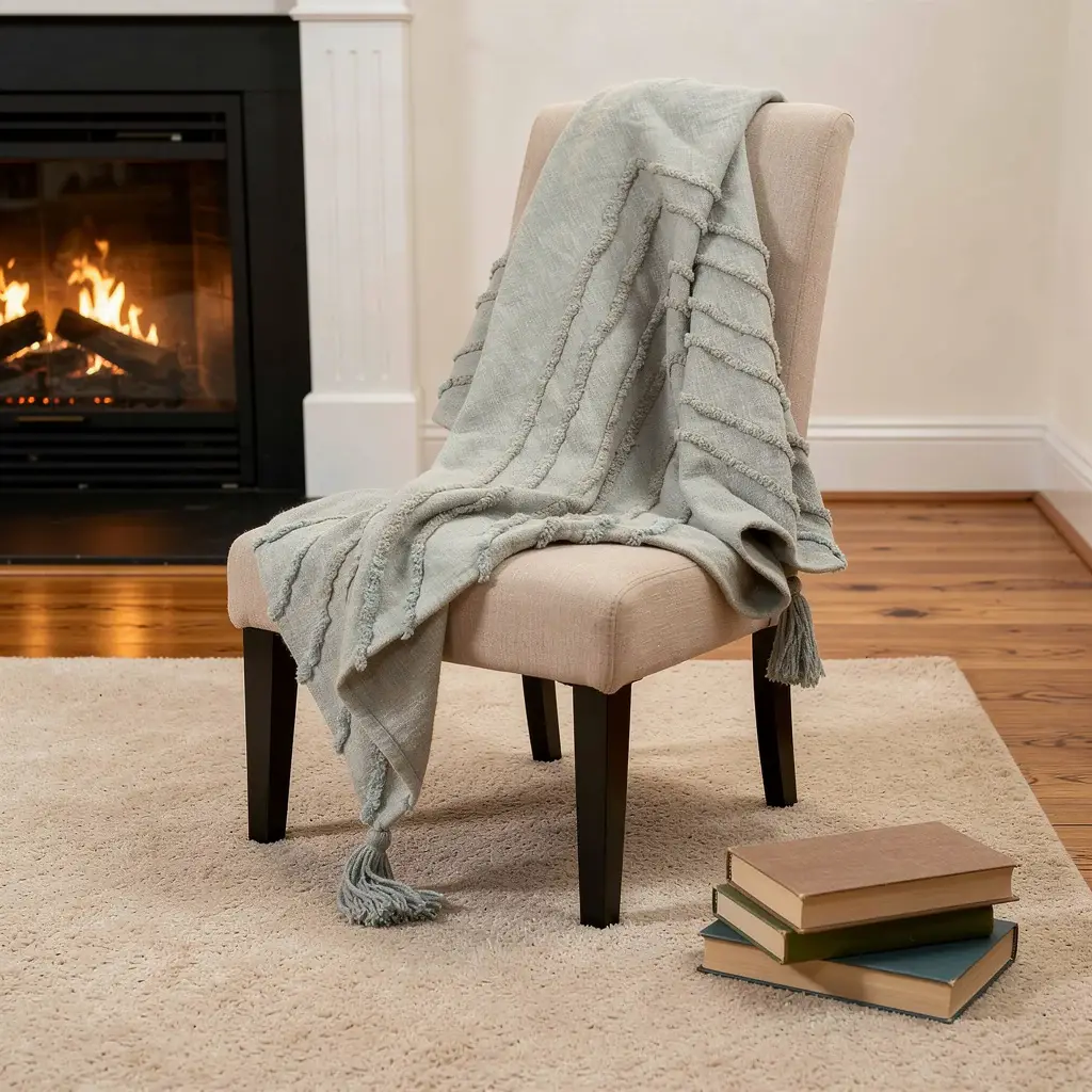 50" X 60" Gray Cotton Woven Geometric Throw Blanket with Tassels