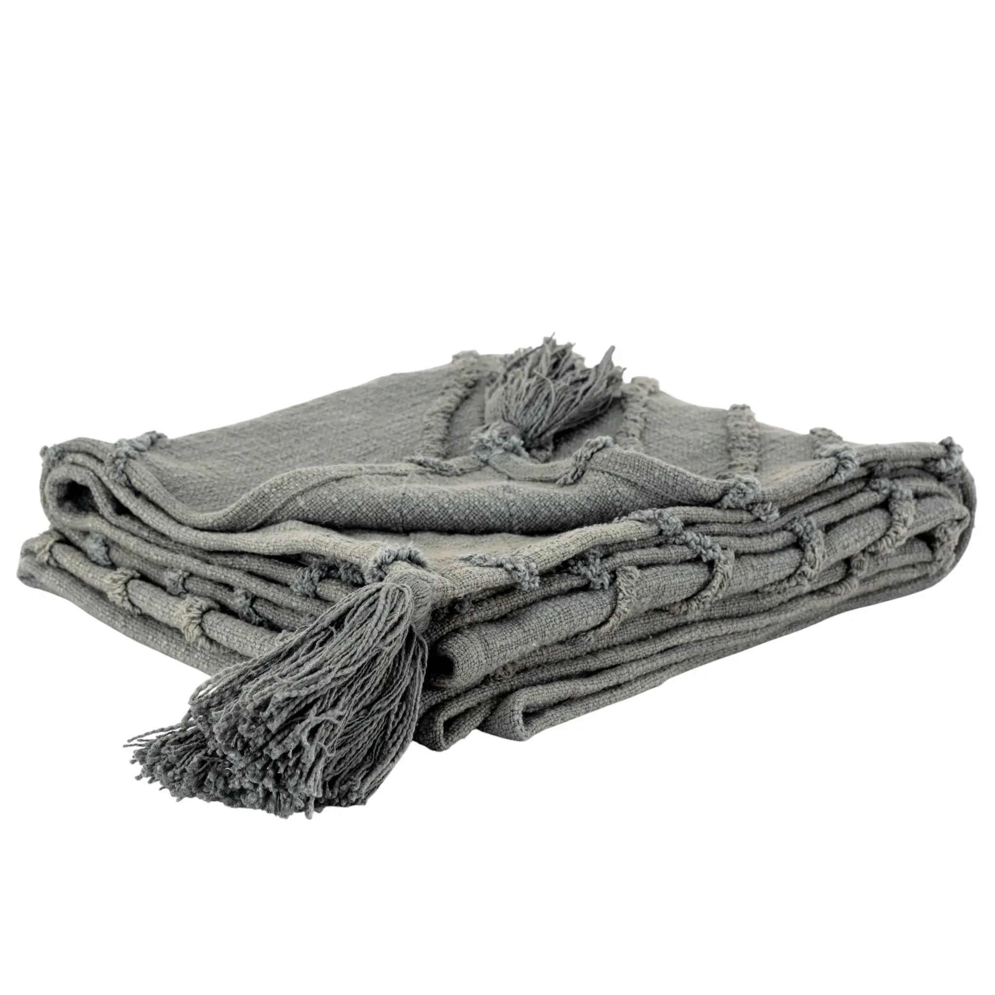 50" X 60" Gray Cotton Woven Geometric Throw Blanket with Tassels - Image 2