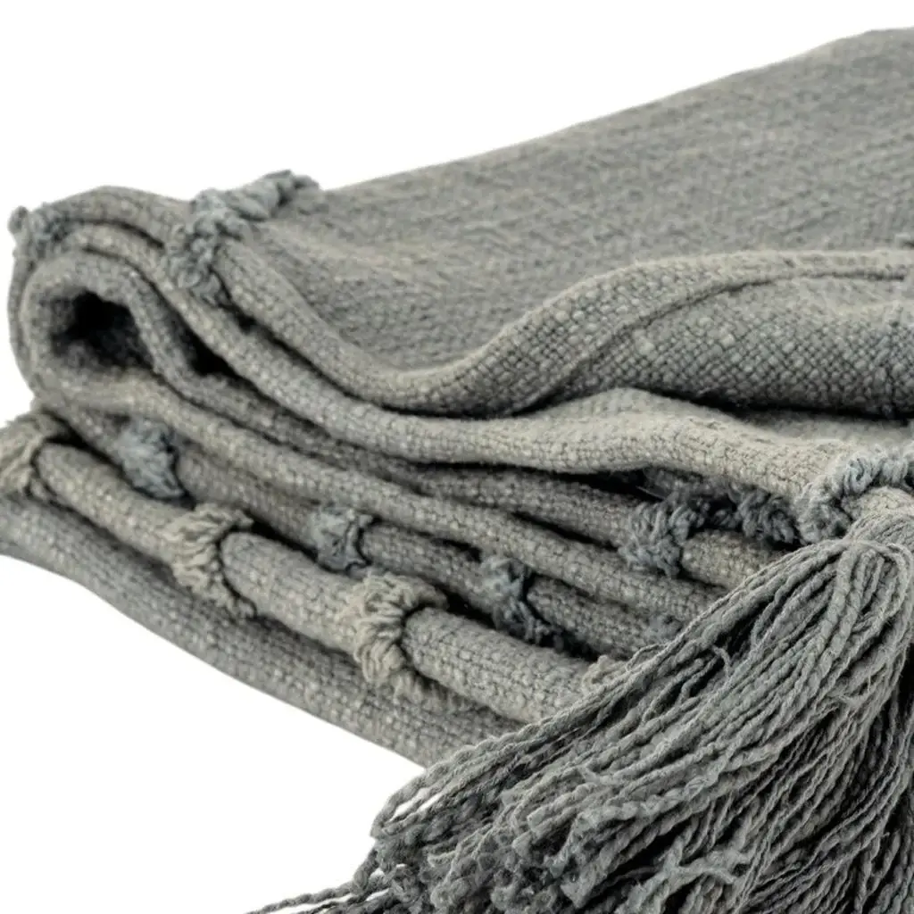 50" X 60" Gray Cotton Woven Geometric Throw Blanket with Tassels - Image 3