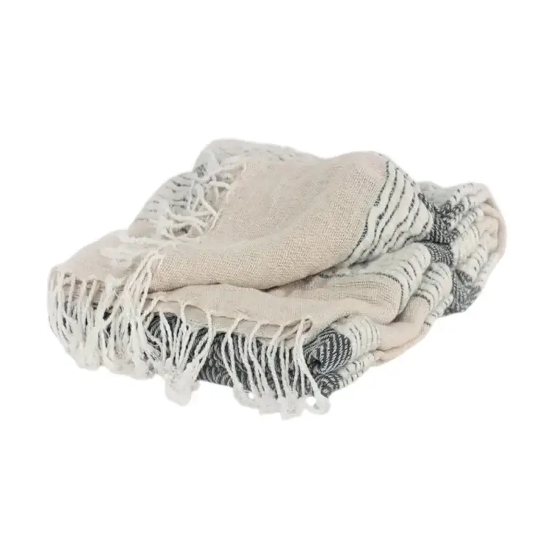 50" X 60" Gray Cotton Woven Striped Throw Blanket with Fringe - Image 2