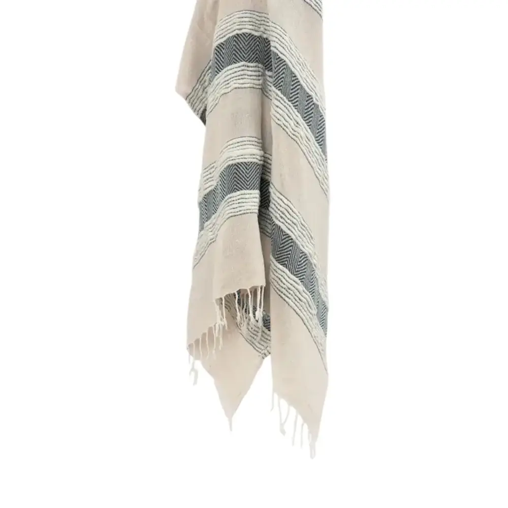 50" X 60" Gray Cotton Woven Striped Throw Blanket with Fringe - Image 3