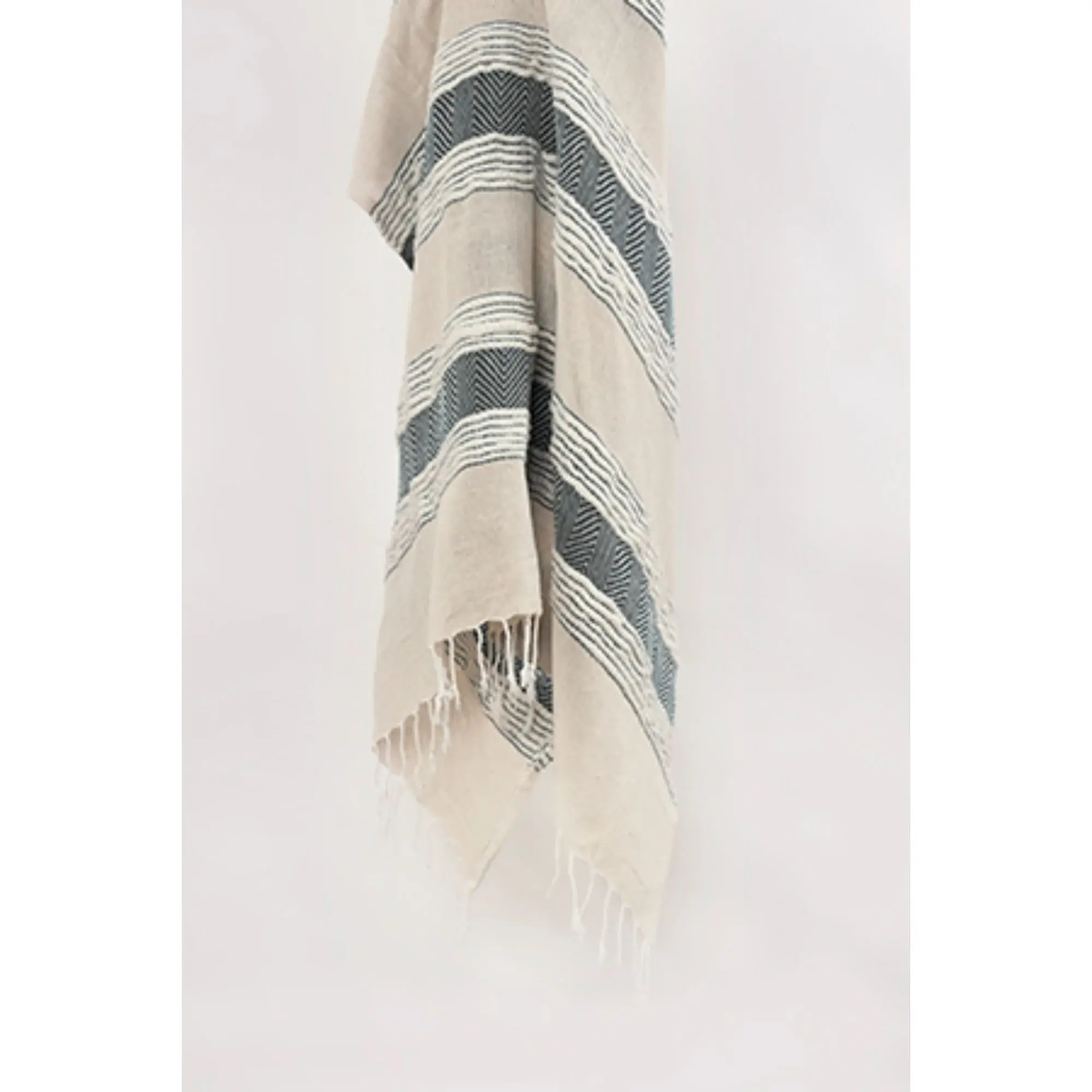 50" X 60" Gray Cotton Woven Striped Throw Blanket with Fringe - Image 4