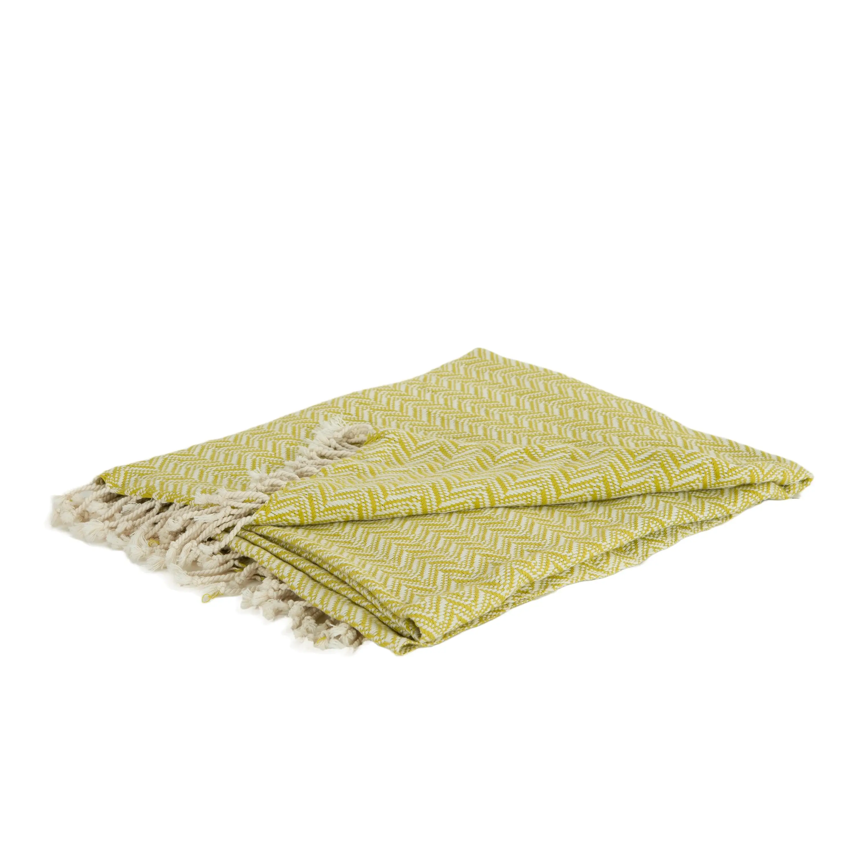 50" X 60" Green Cotton Woven Chevron Throw Blanket with Fringe - Image 2