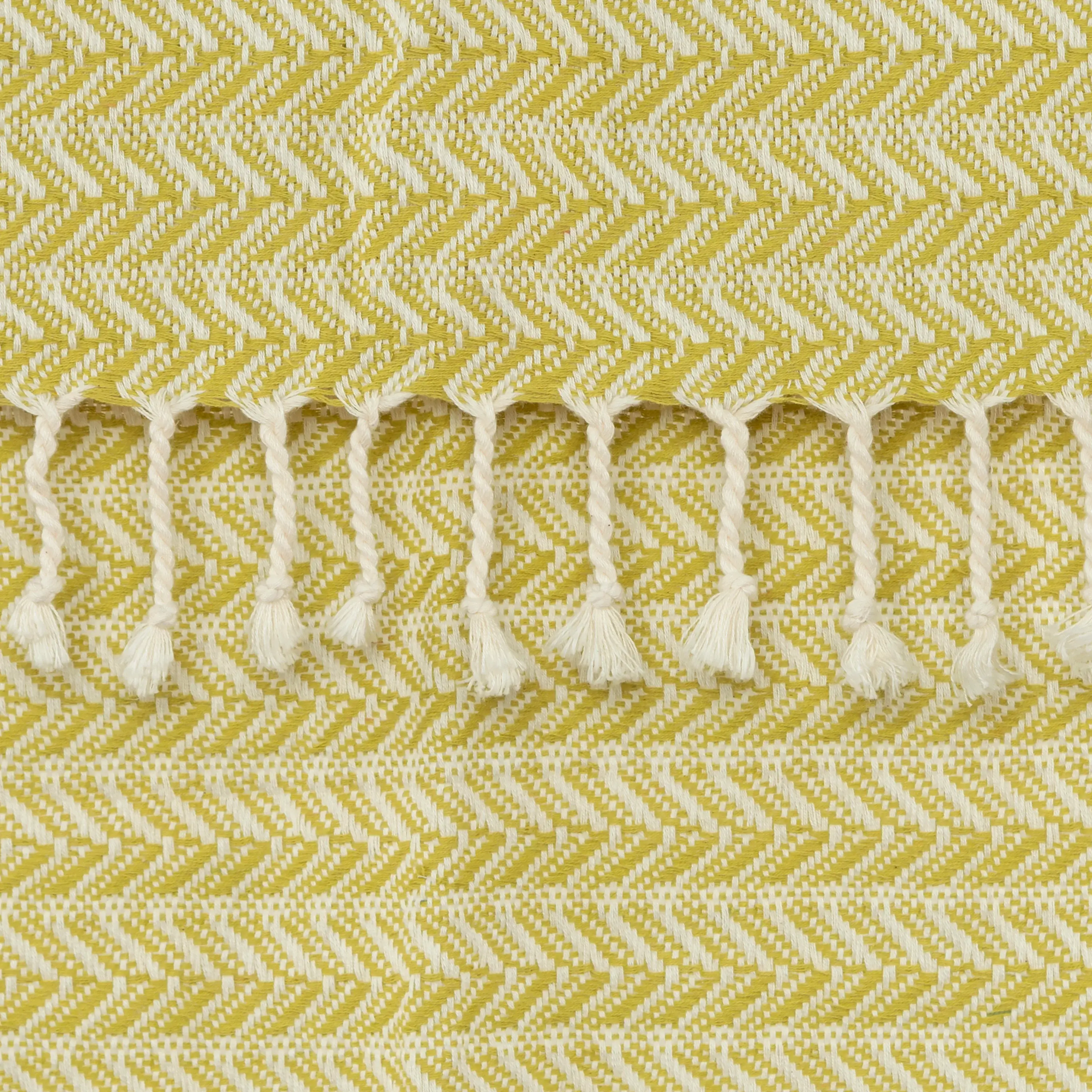 50" X 60" Green Cotton Woven Chevron Throw Blanket with Fringe - Image 3