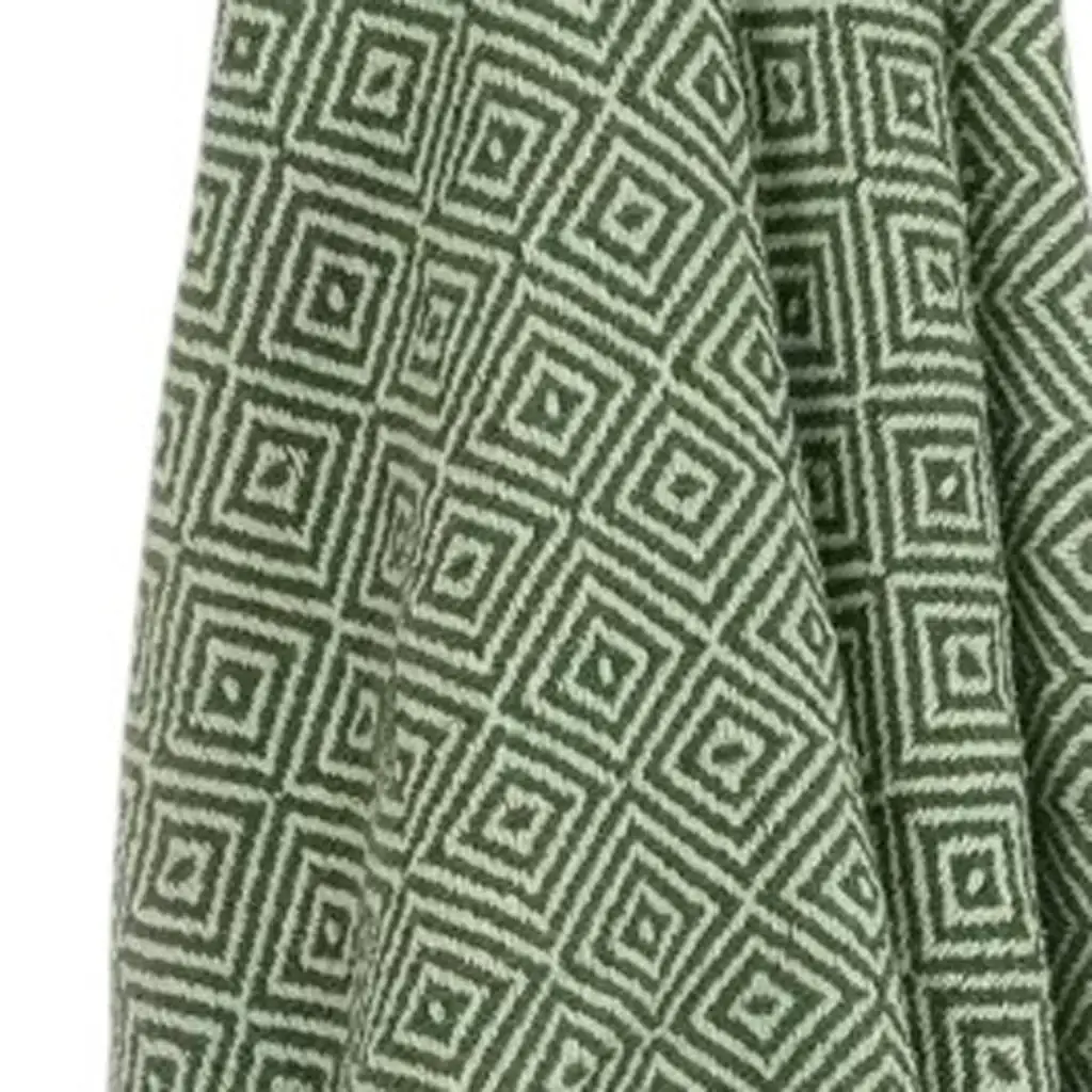 50" X 60" Green Cotton Woven Geometric Throw Blanket with Fringe - Image 3