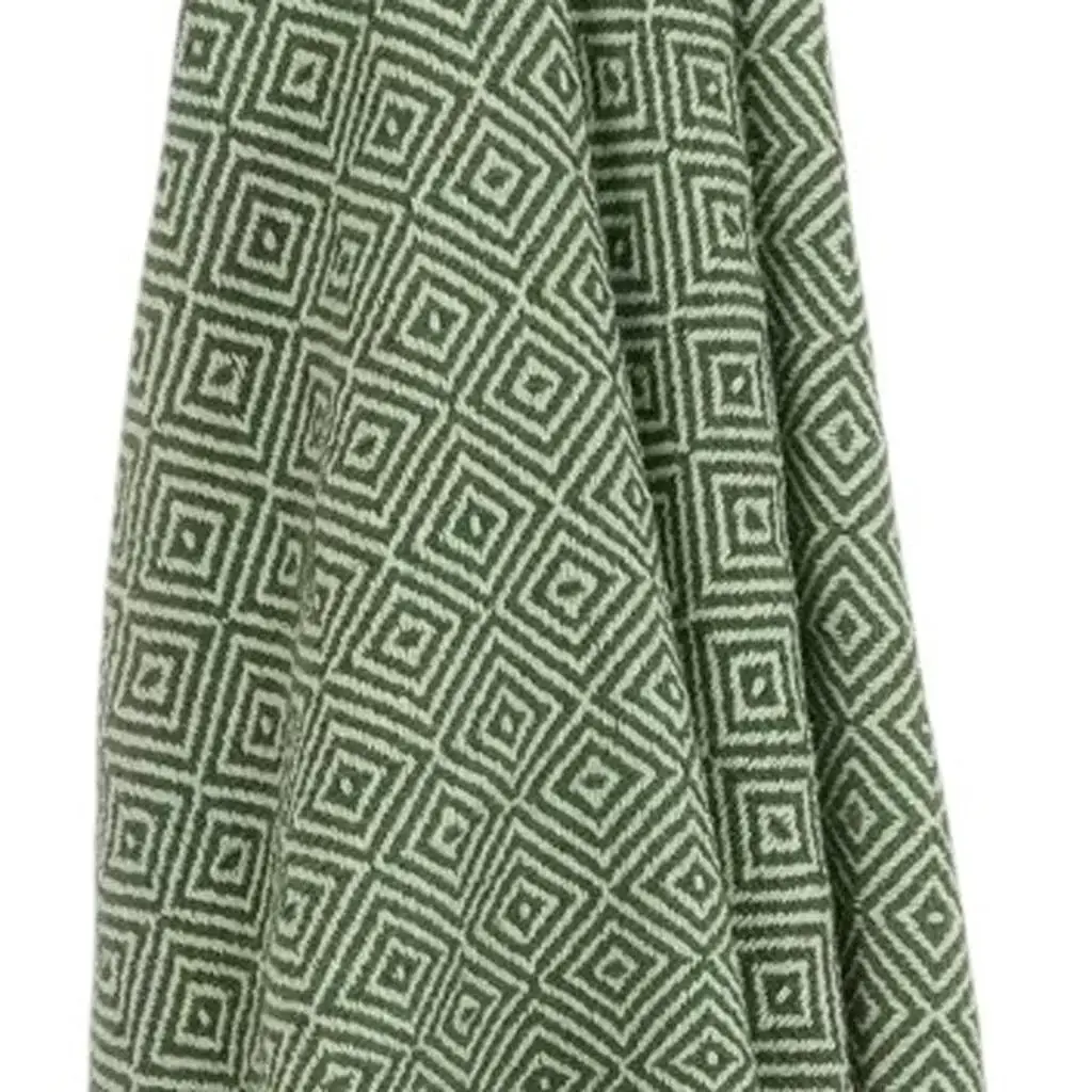 50" X 60" Green Cotton Woven Geometric Throw Blanket with Fringe - Image 4