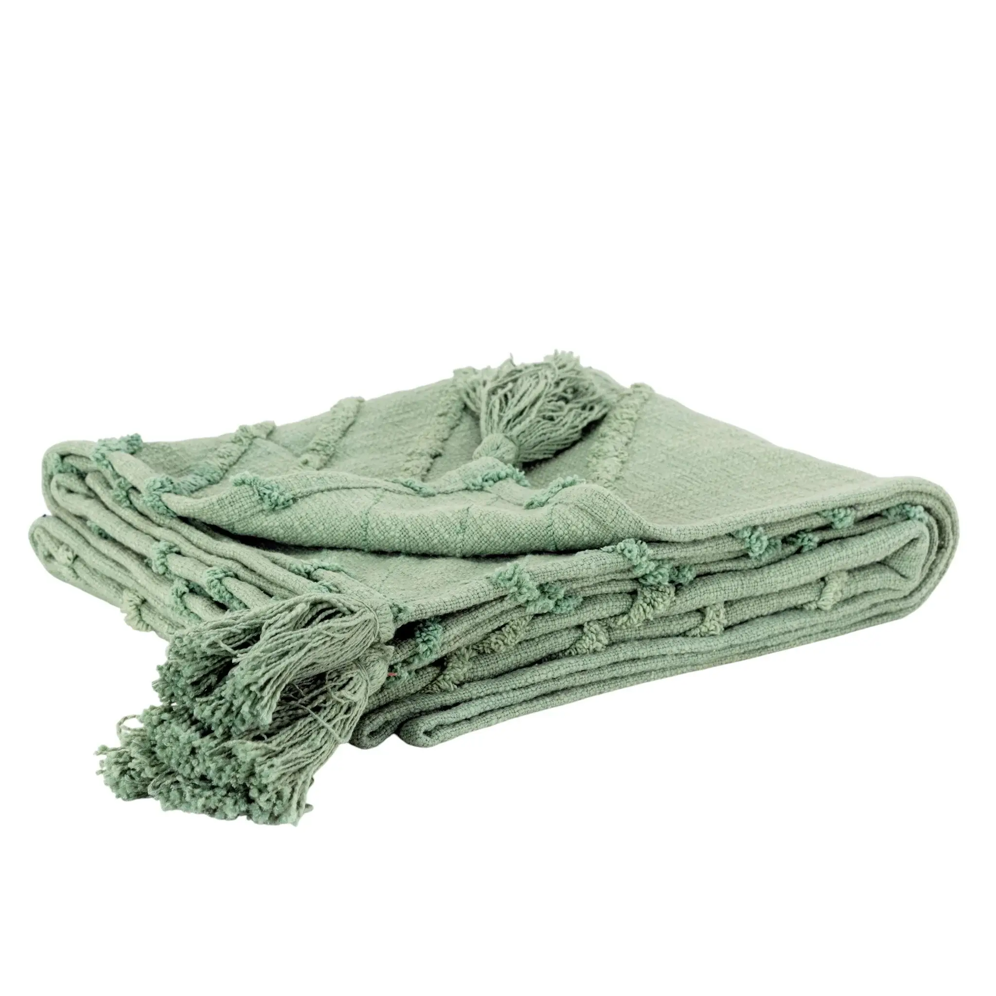 50" X 60" Green Cotton Woven Geometric Throw Blanket with Tassels - Image 2