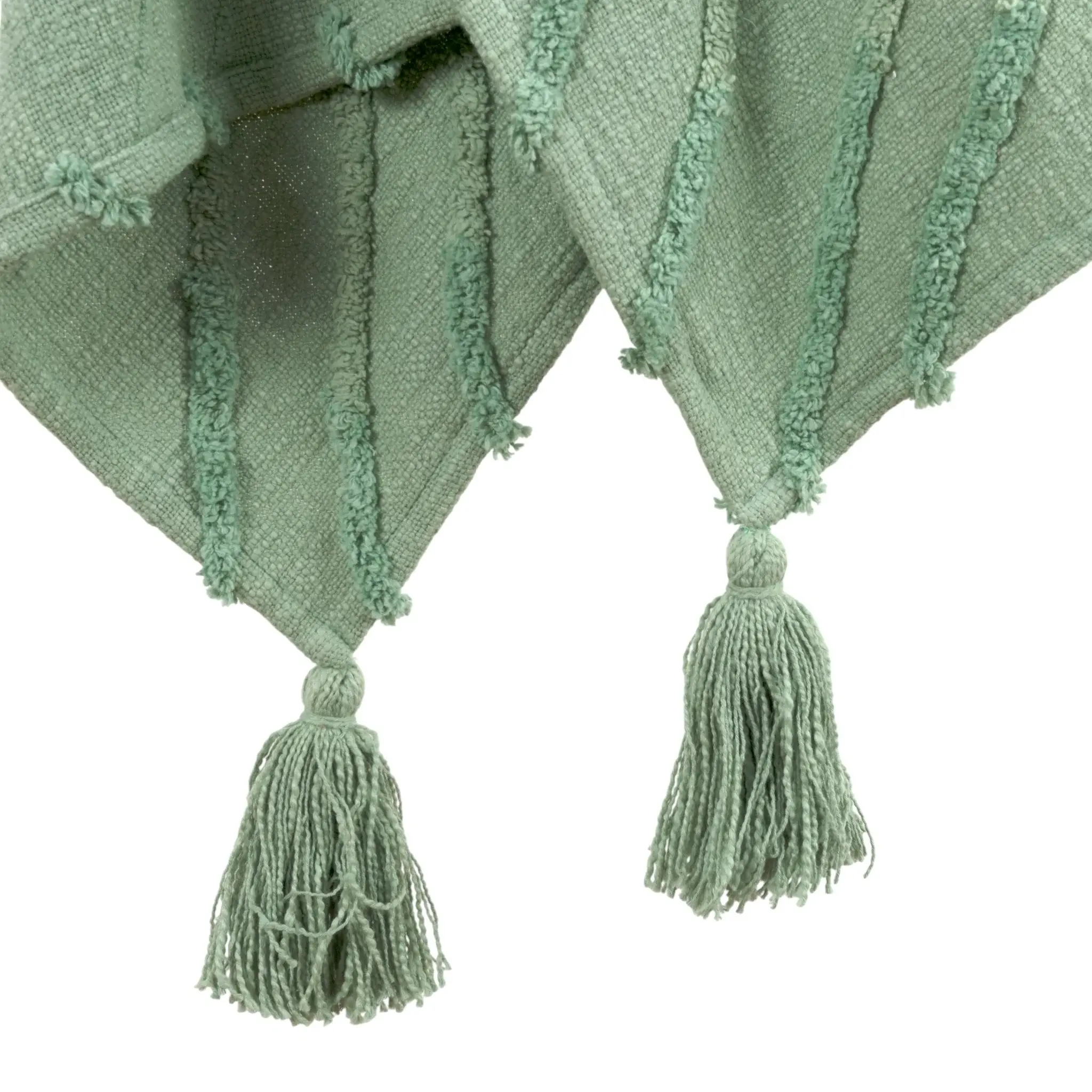 50" X 60" Green Cotton Woven Geometric Throw Blanket with Tassels - Image 4