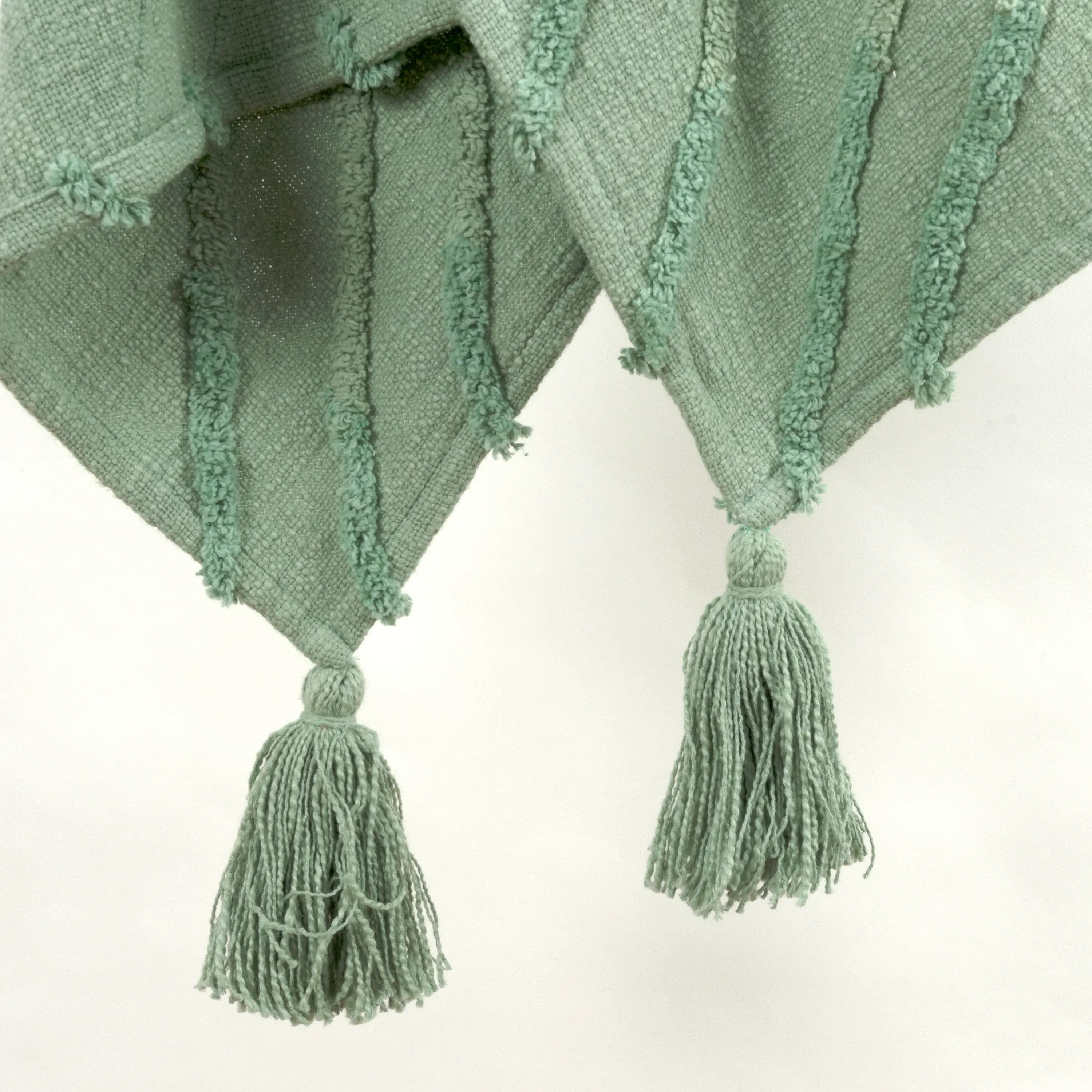 50" X 60" Green Cotton Woven Geometric Throw Blanket with Tassels - Image 5